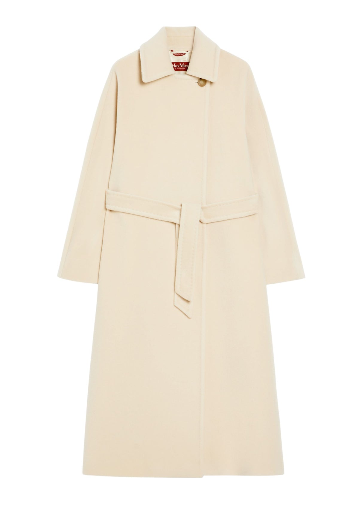 Max Mara Studio - Cappotto lungo in panno di castoro di pura lana vergine con cintura