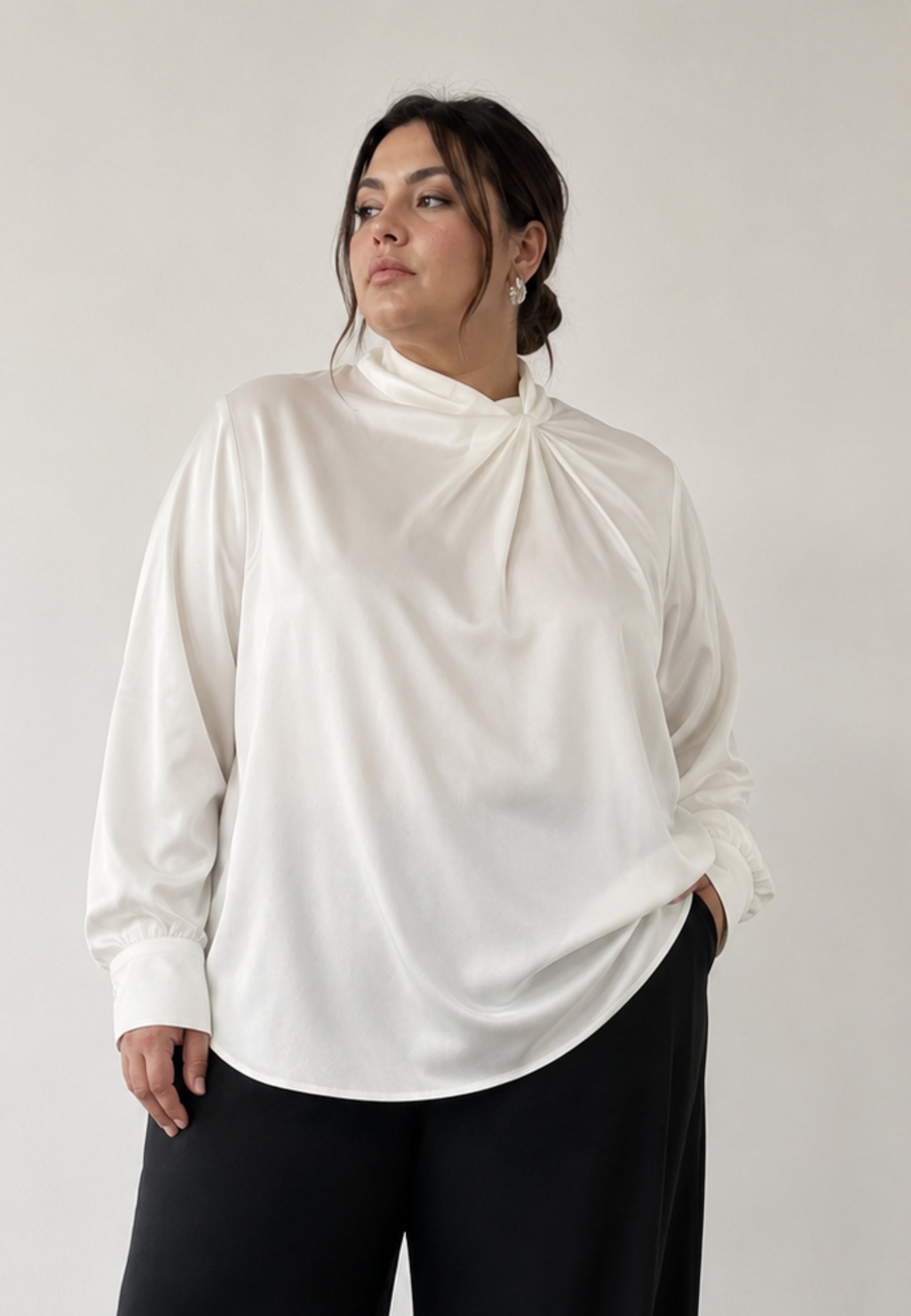 ANNA FIELD - Blusa satin effetto seta con collo drappeggiato