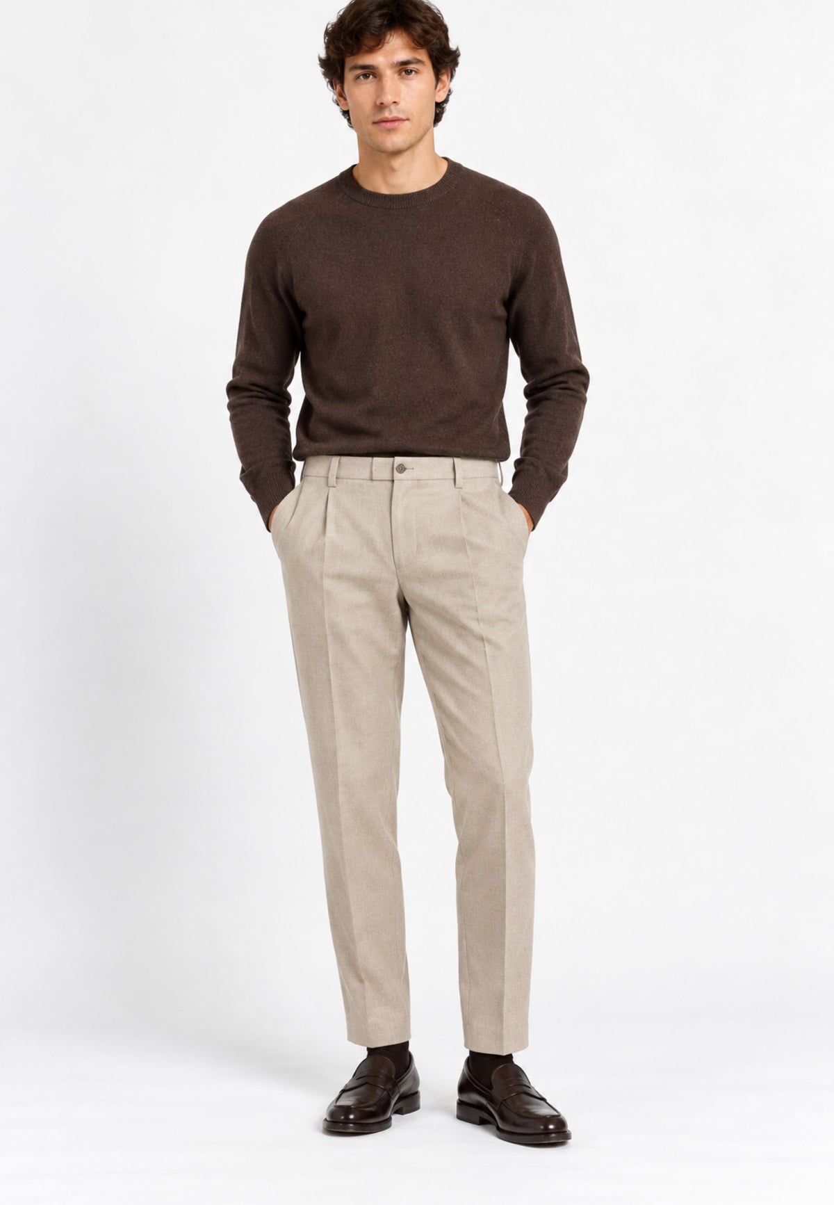 BRIGLIA 1949 - Pantaloni Uomo Portofinos in Lana Vergine Beige Chiaro