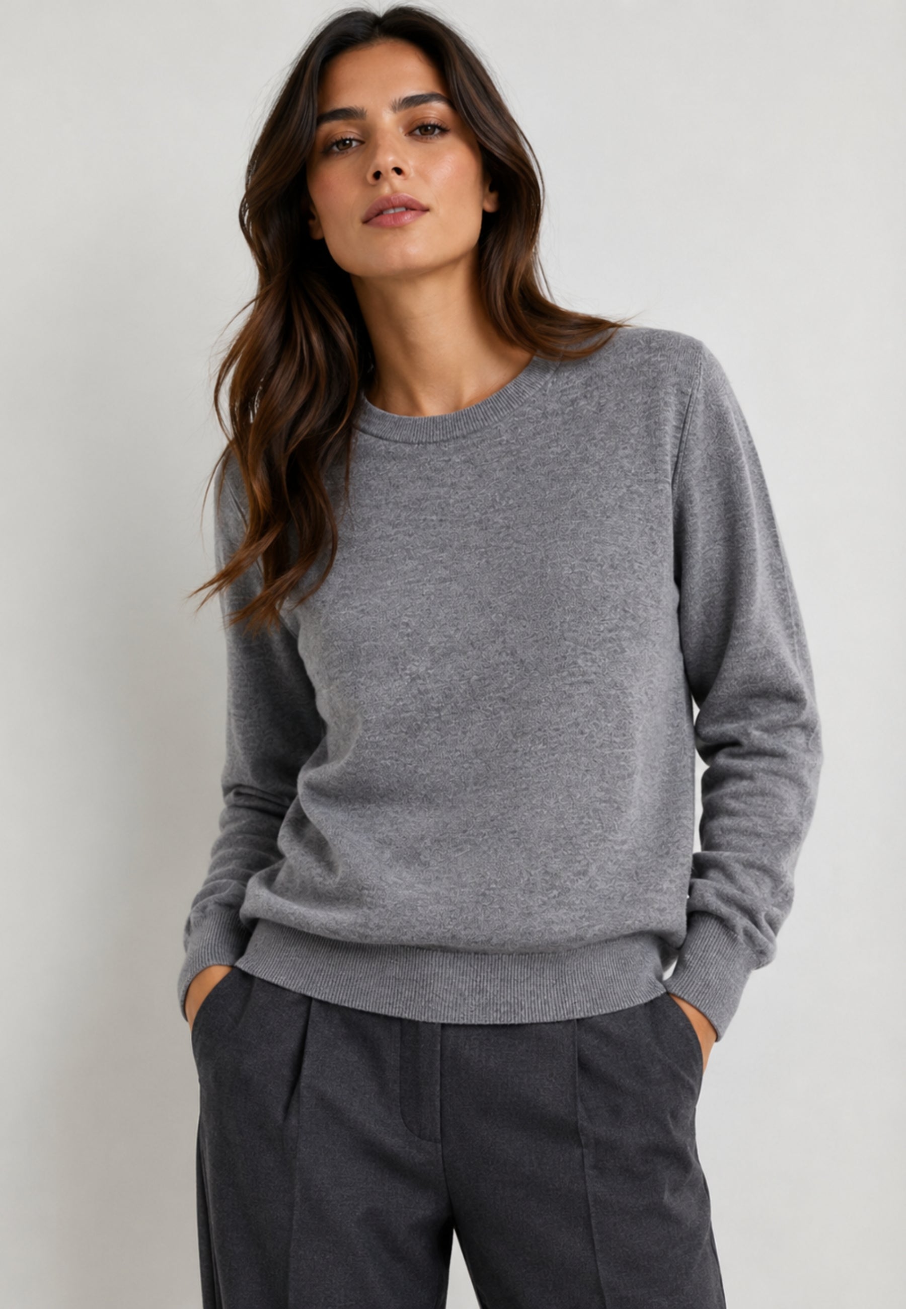 Club Crochet Maglia Donna Girocollo in Viscosa Grigio Mélange
