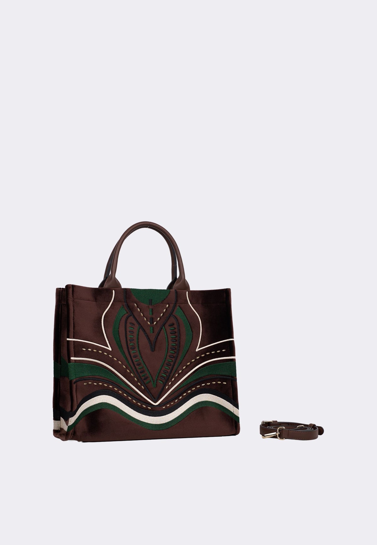 Cromia - Borsa Tote in Pelle con Ricami Multicolor Marrone e Verde