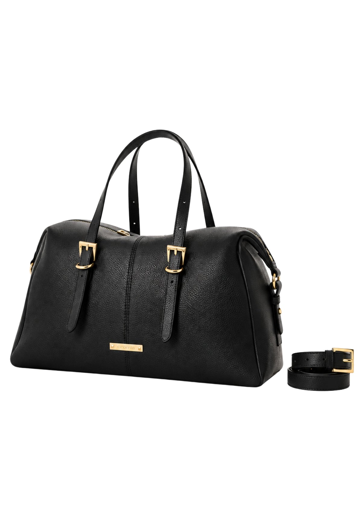 Cromia Flavie Borsa Bauletto in Vera Pelle Nera con Tracolla