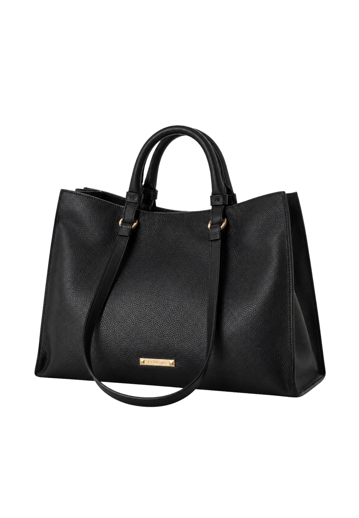 Cromia Borsa Axis Shopper in Vera Pelle Nera con Doppi Manici