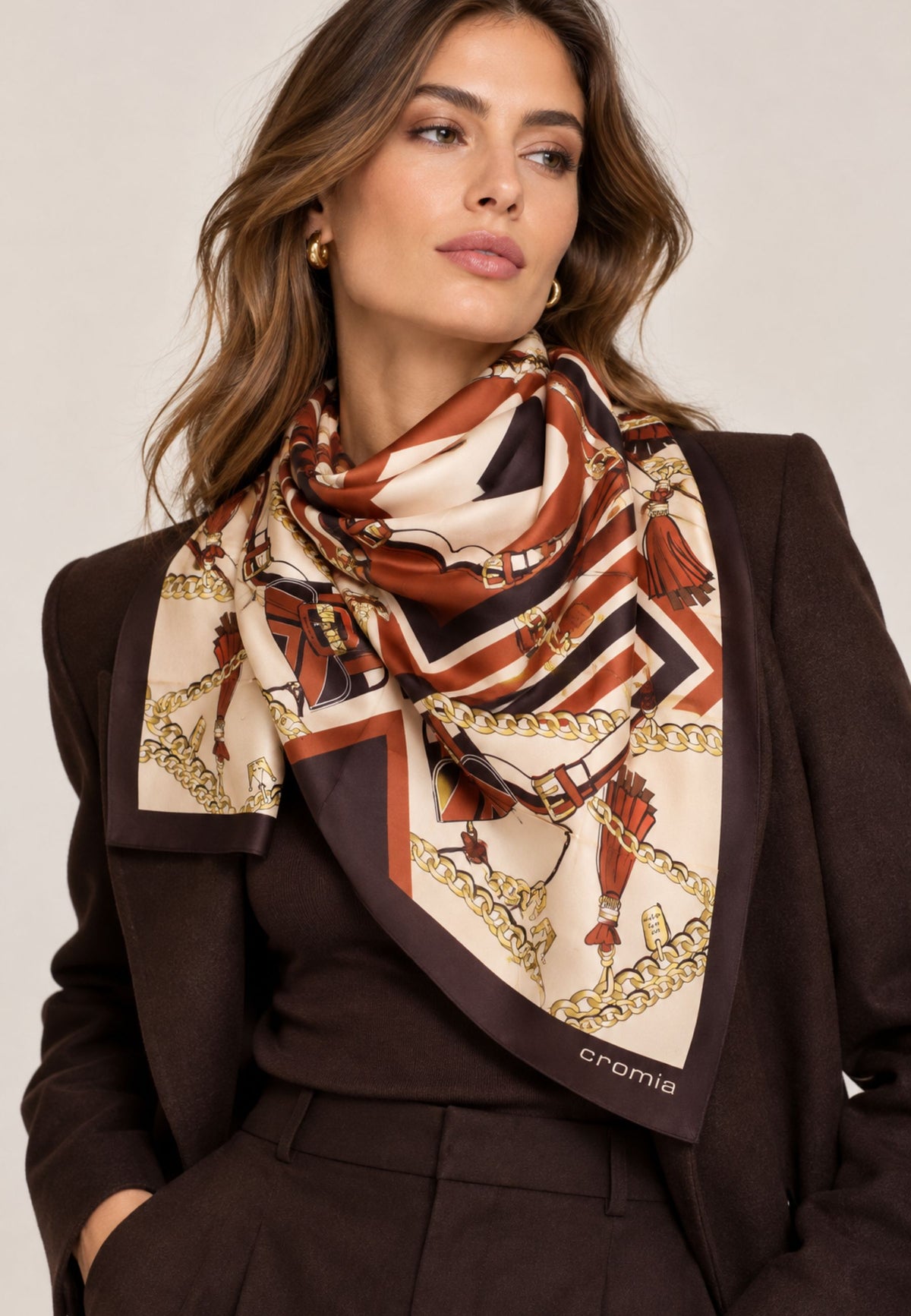 Cromia Foulard It Bag Champagne con Stampa Geometrica 65×65 cm