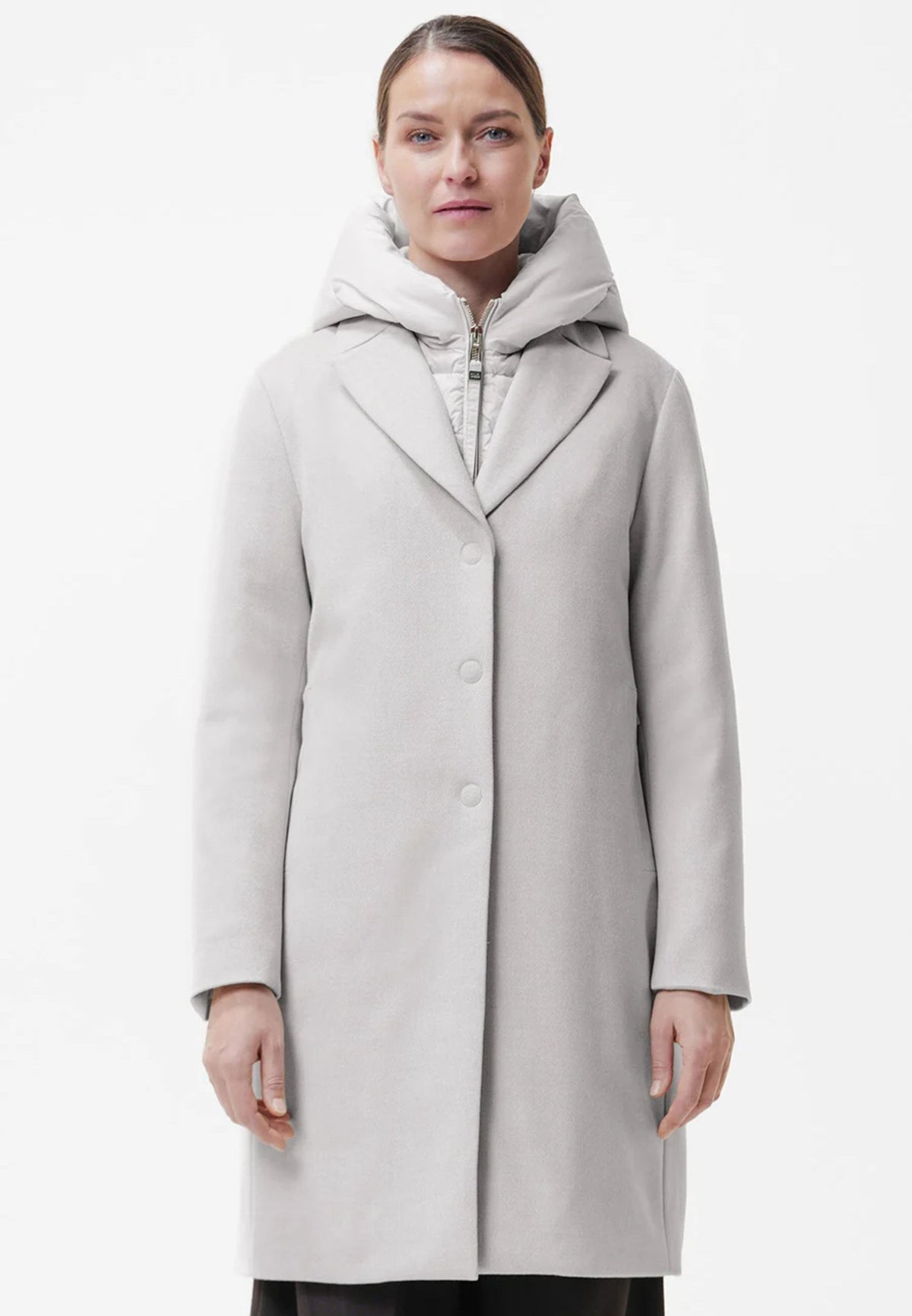 DUNO ARTEMIDE - Cappotto Donna in Lana Tecnica con Pettorina Removibile e Cappuccio