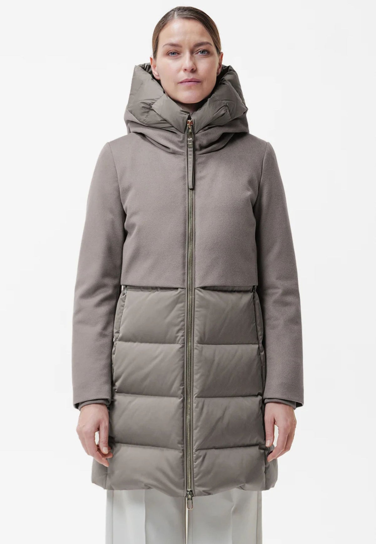 DUNO BALLON X - Piumino Lungo Donna Bi-Materiale con Cappuccio