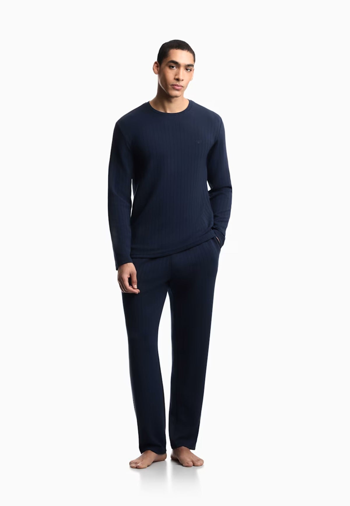 Emporio Armani - Pigiama lungo Winter Stripe in jersey di modal