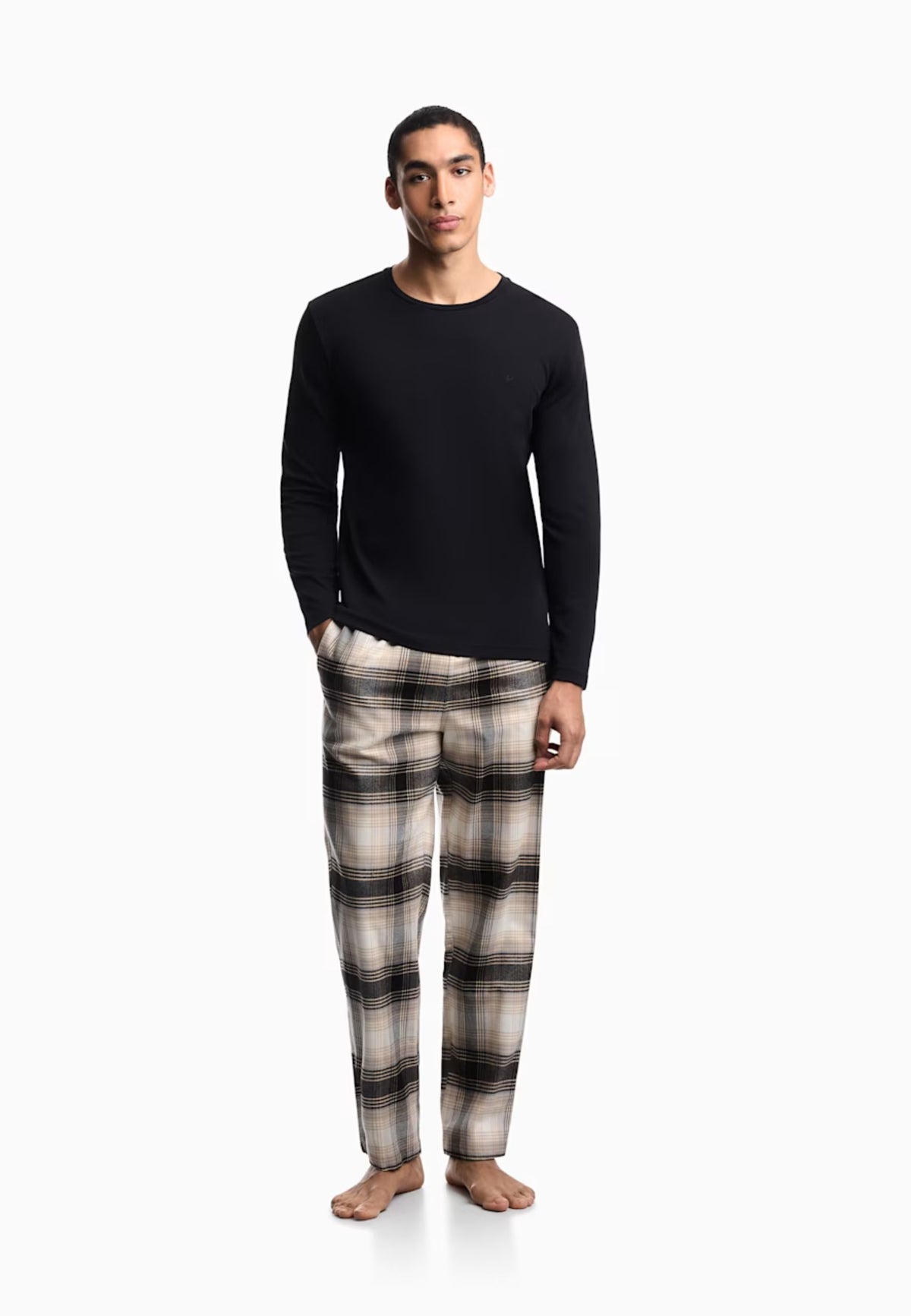 Emporio Armani - Pigiama lungo in flanella di cotone e viscosa