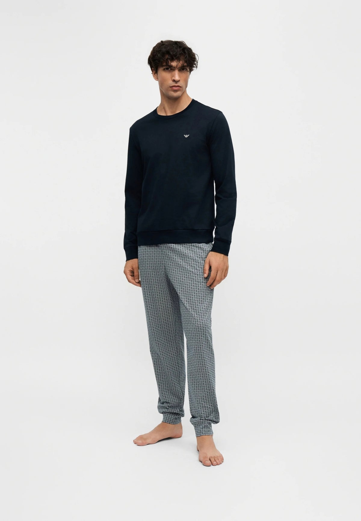 Emporio Armani - Pigiama Lungo in Cotone con Pantaloni Fantasia