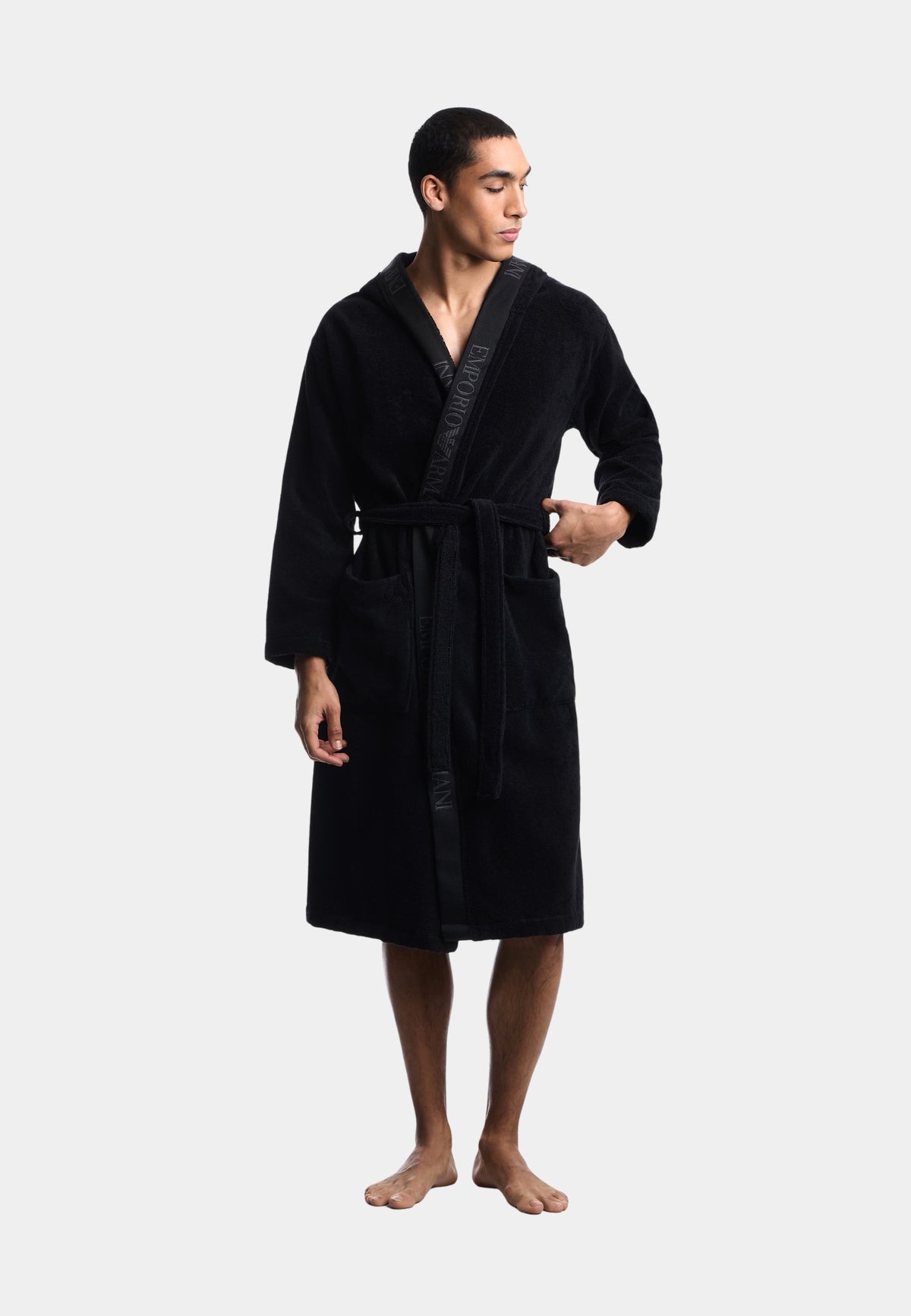 Emporio Armani - Accappatoio in spugna con cappuccio e logo