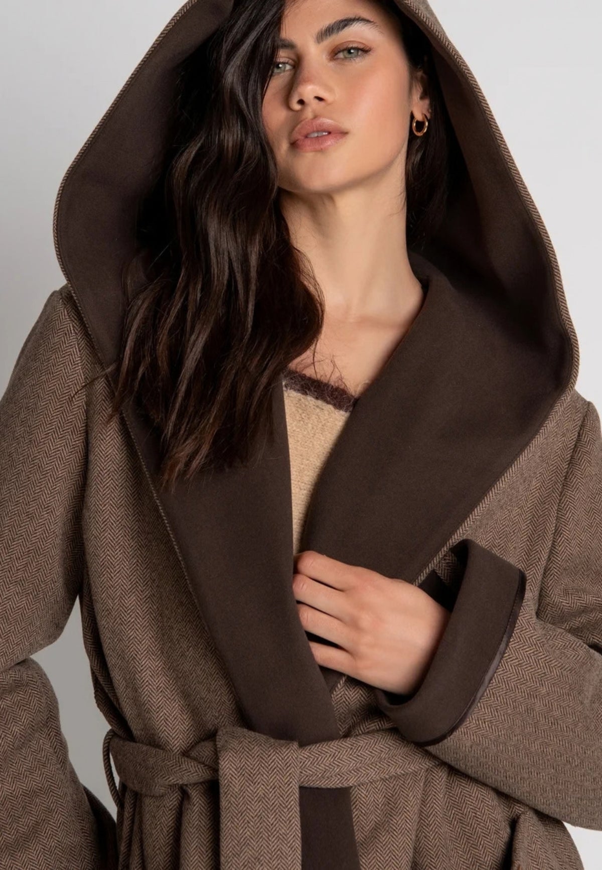 Fracomina Cappotto Regular Lungo con Cappuccio e Cintura