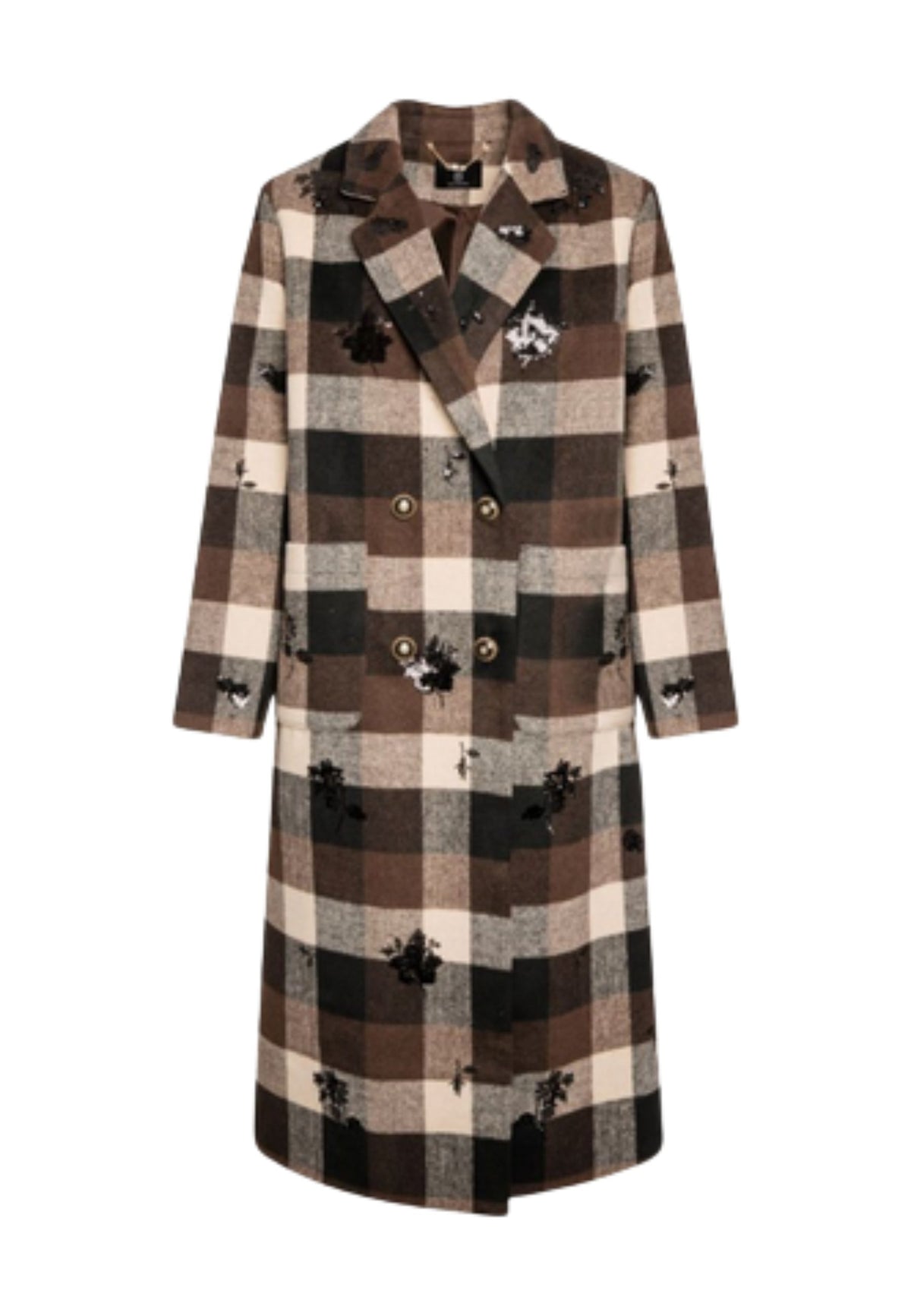 Fracomina - Cappotto lungo check con applicazioni