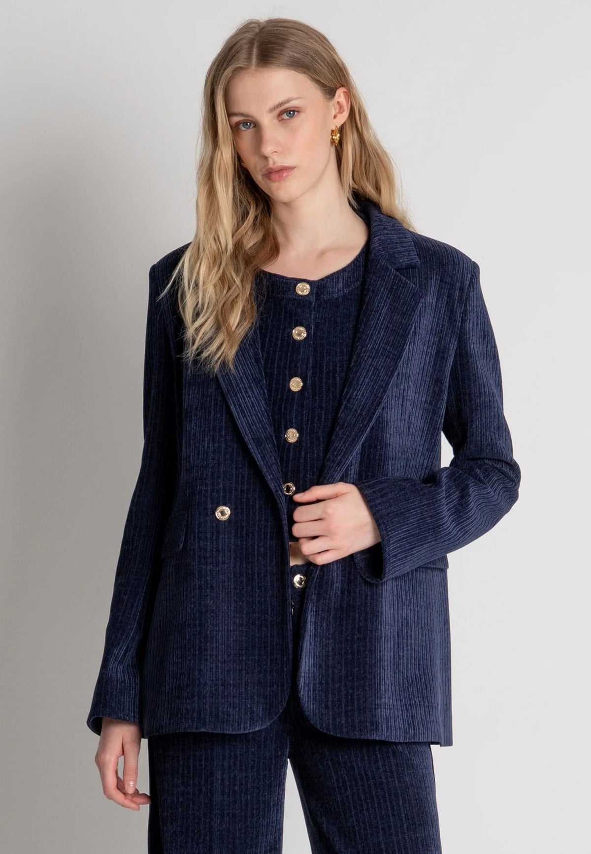 FRACOMINA Blazer Lungo in Velluto Blu