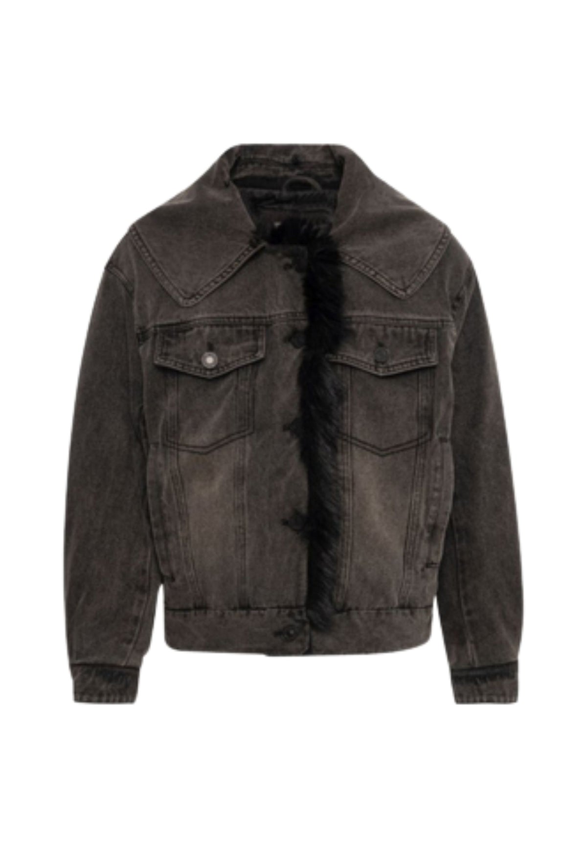Fracomina - Giacca in denim con collo in ecopelliccia