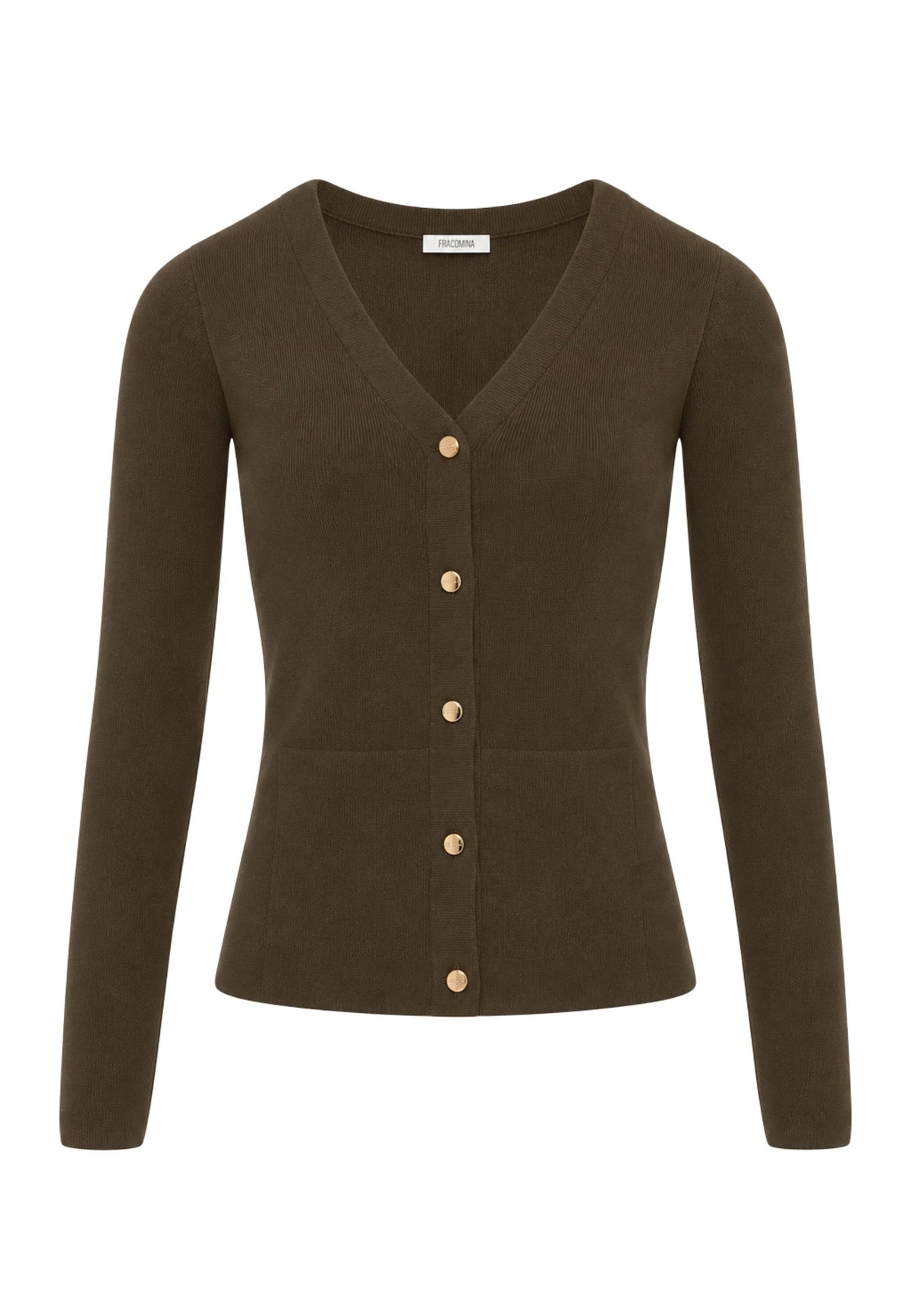 Fracomina Cardigan in Viscosa con Bottoni Gioiello - Marrone