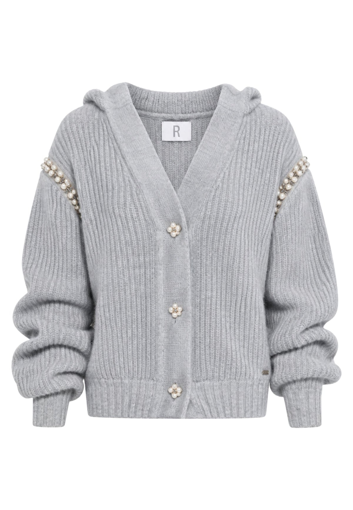 Fracomina Cardigan con Cappuccio e Dettagli Gioiello - Grigio