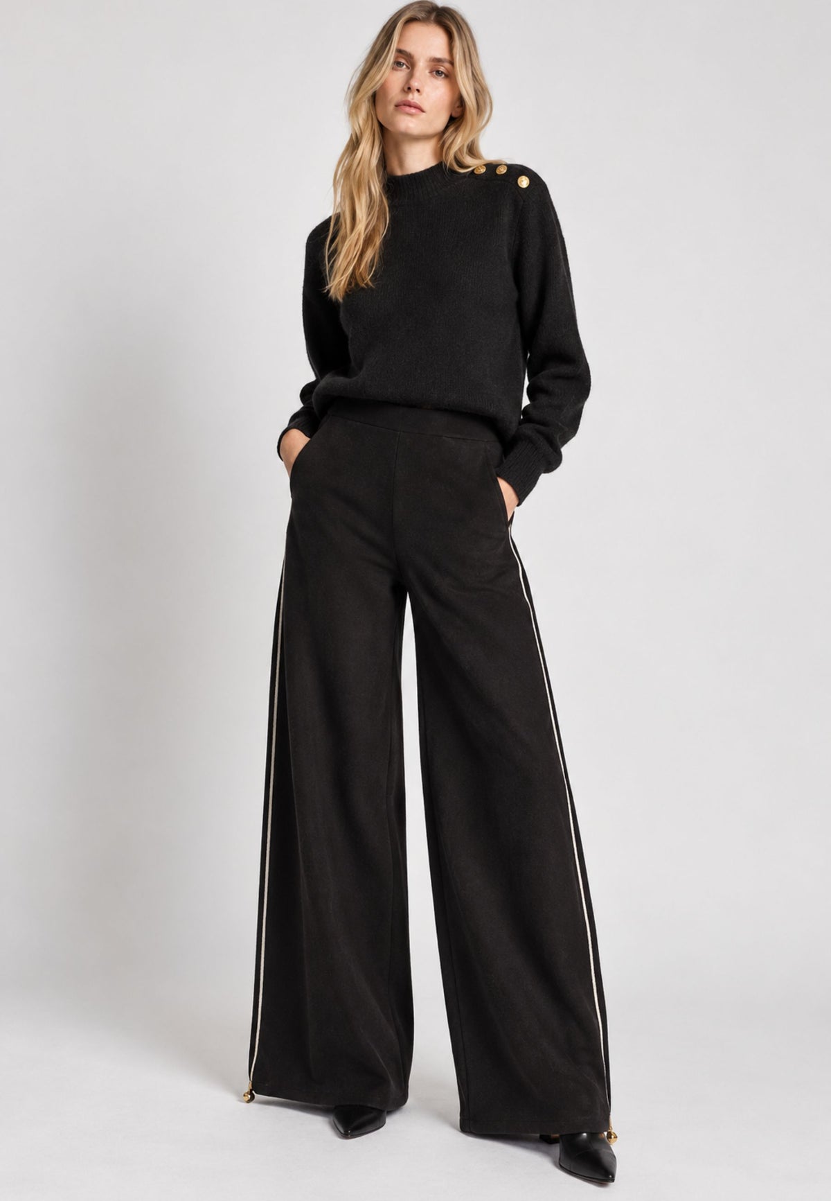 FRACOMINA - Pantalone Wide Leg con Profili Laterali