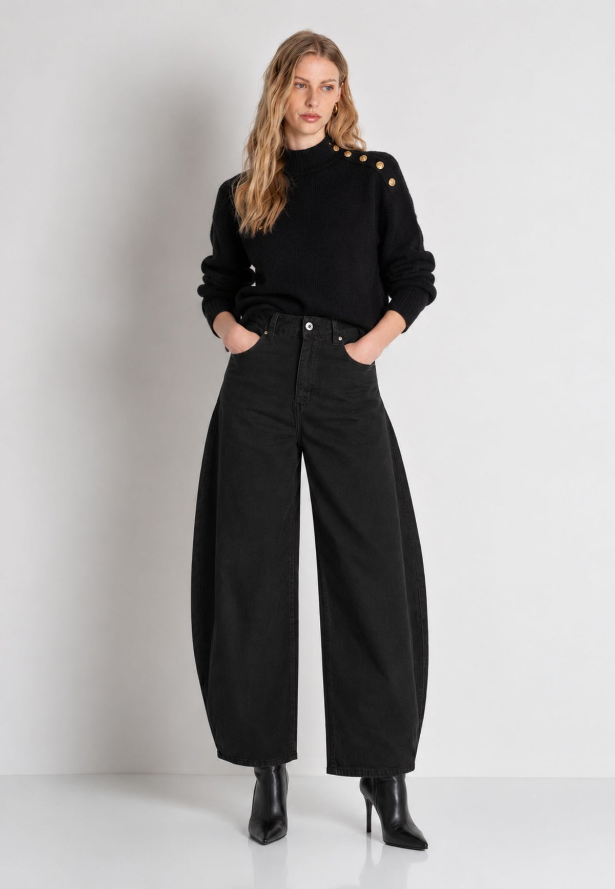 FRACOMINA - Pantalone Carrot Balloon in Cotone Stretch Nero