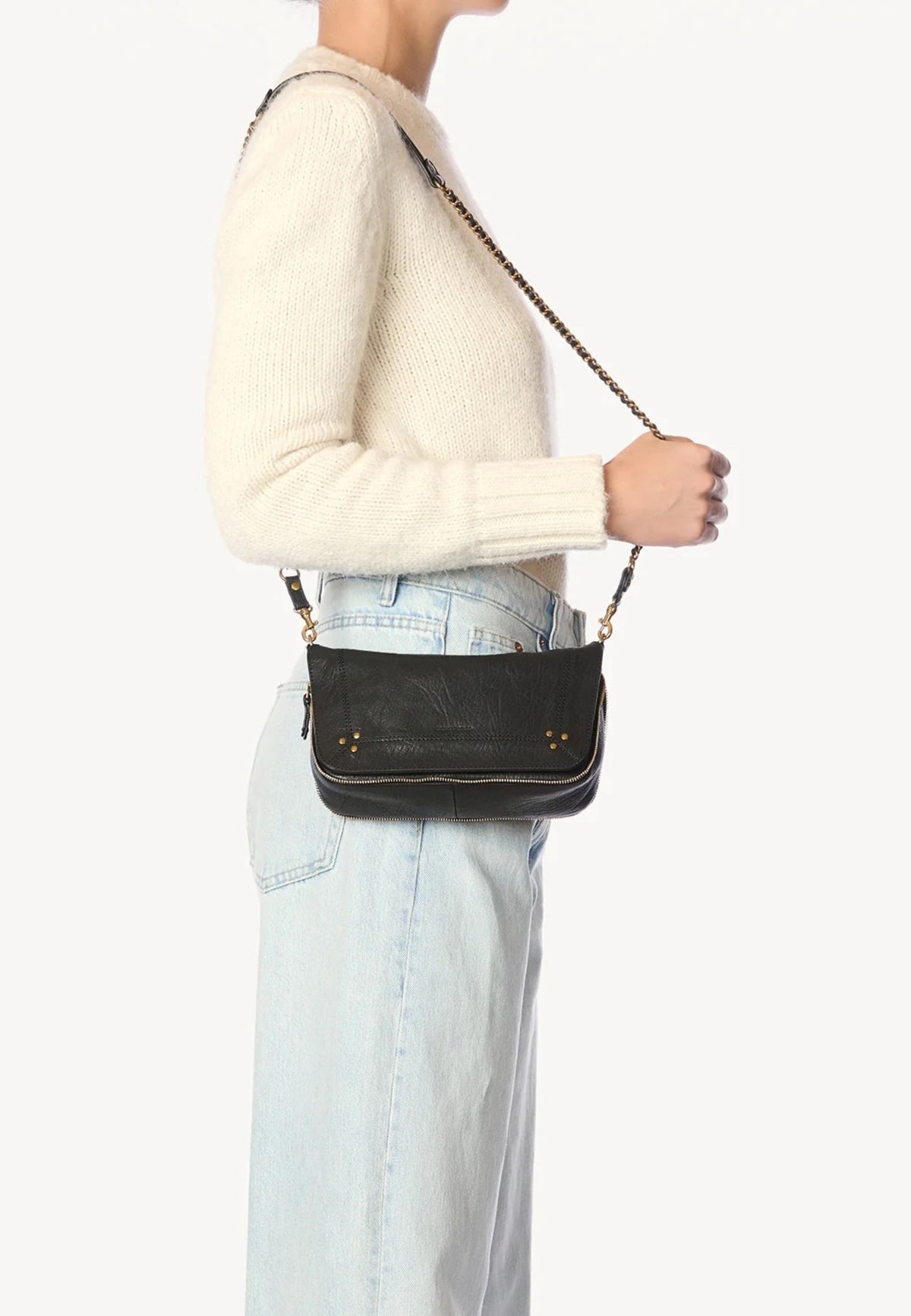 Jérôme Dreyfuss - Borsa Bobi S in pelle di capra nera con dettagli oro