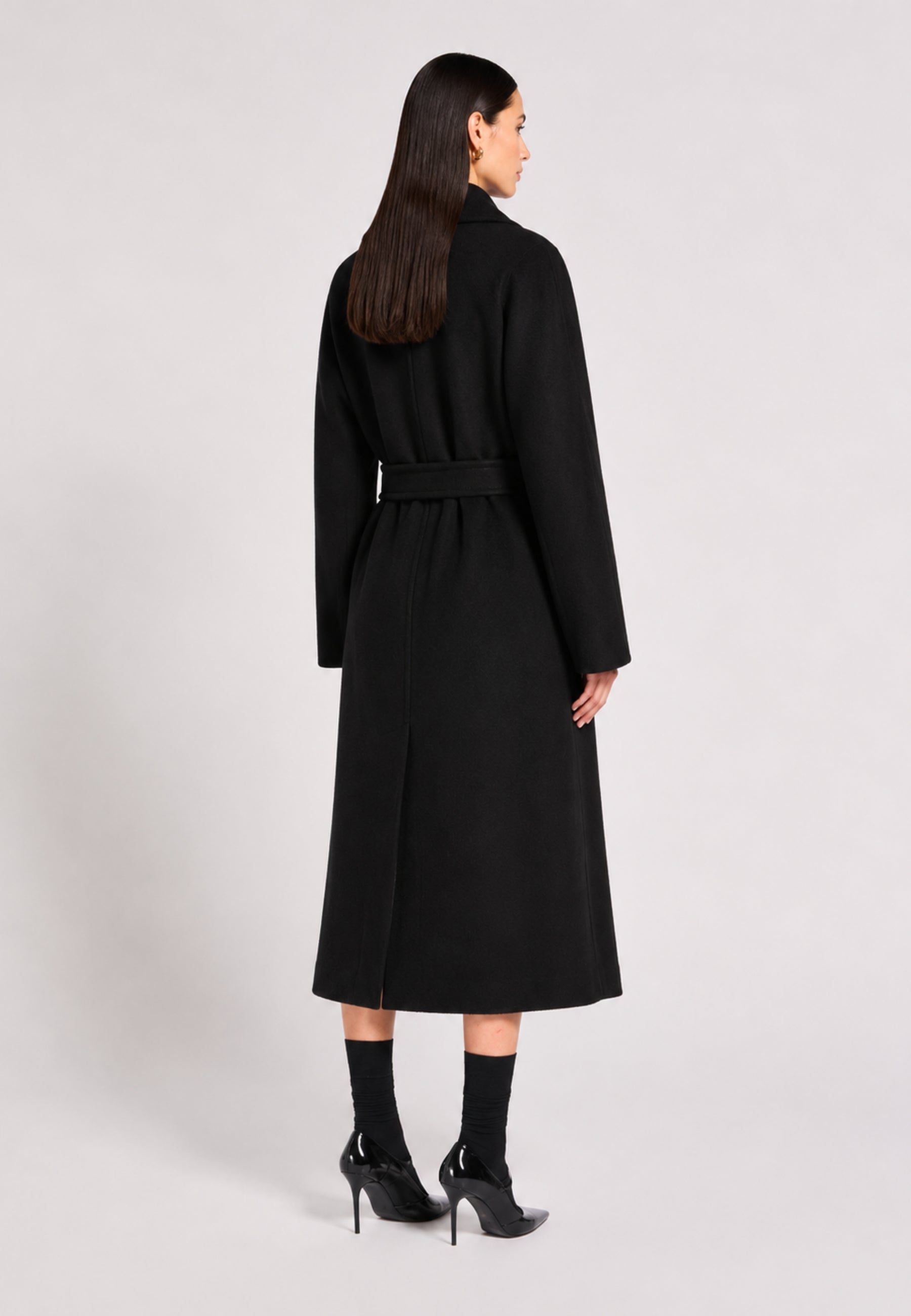Max Mara Studio - Cappotto lungo in panno di castoro di pura lana vergine con cintura