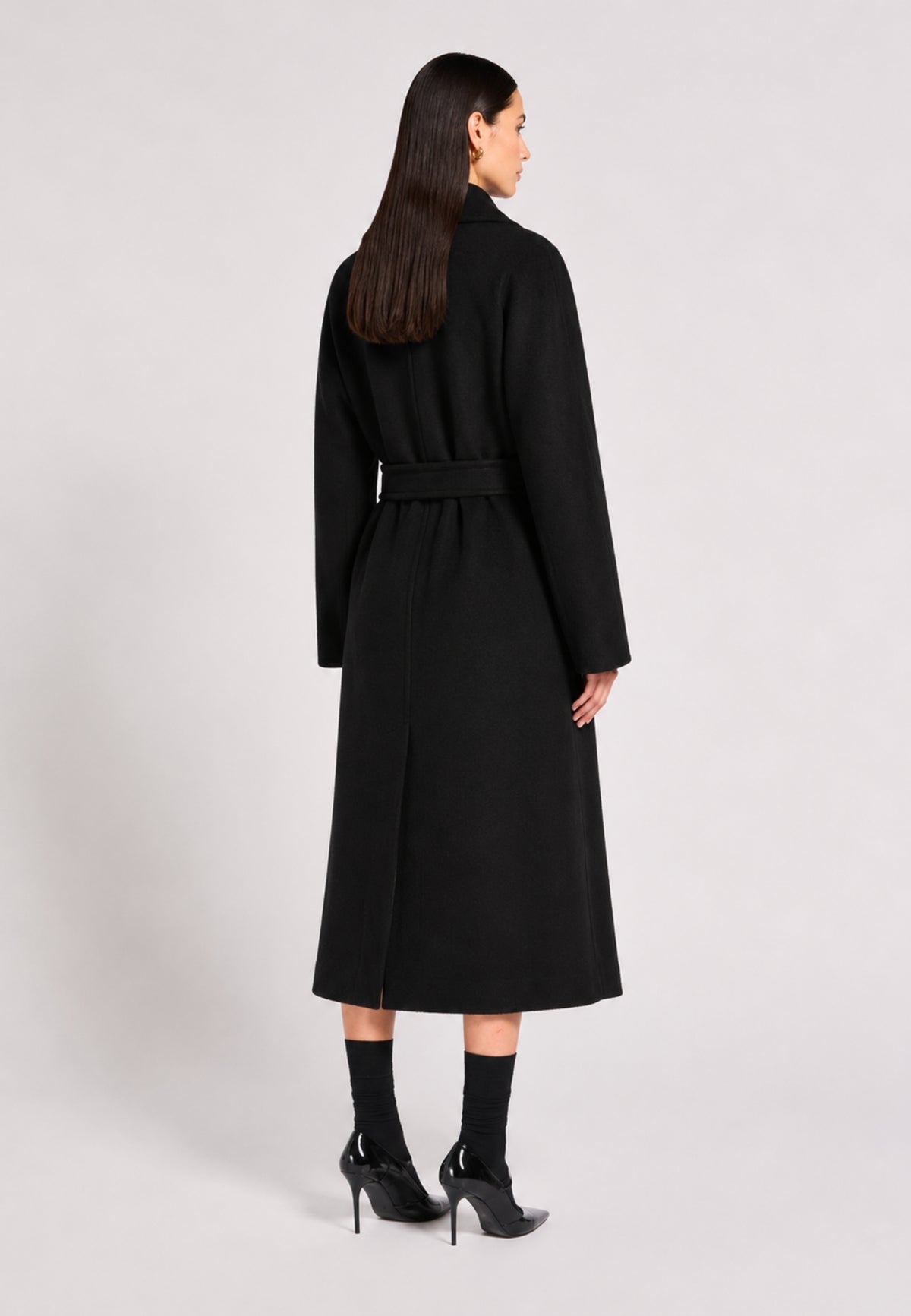 Max Mara Studio - Cappotto lungo in panno di castoro di pura lana vergine con cintura