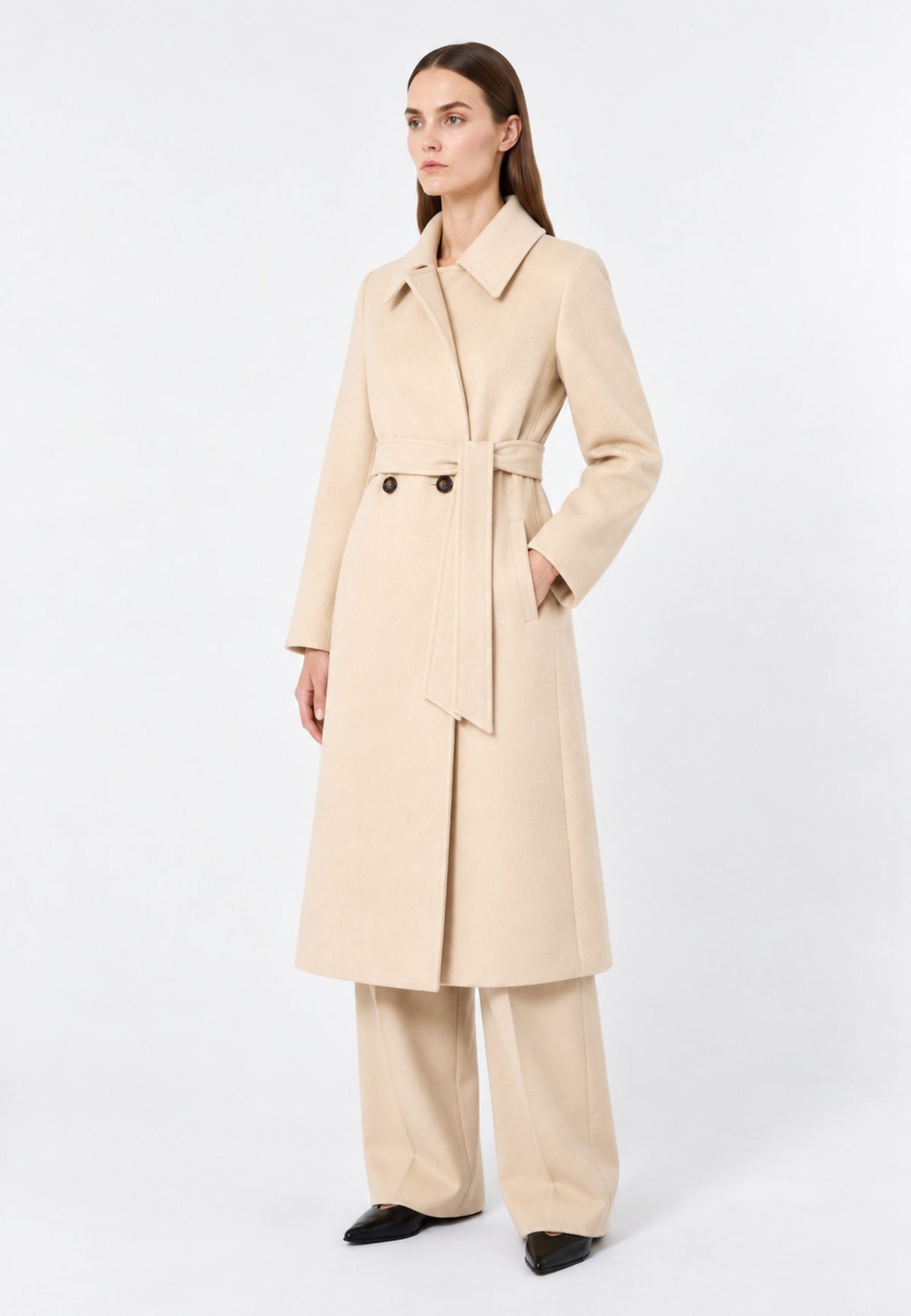 Max Mara Studio - Cappotto lungo in pura lana vergine con cintura