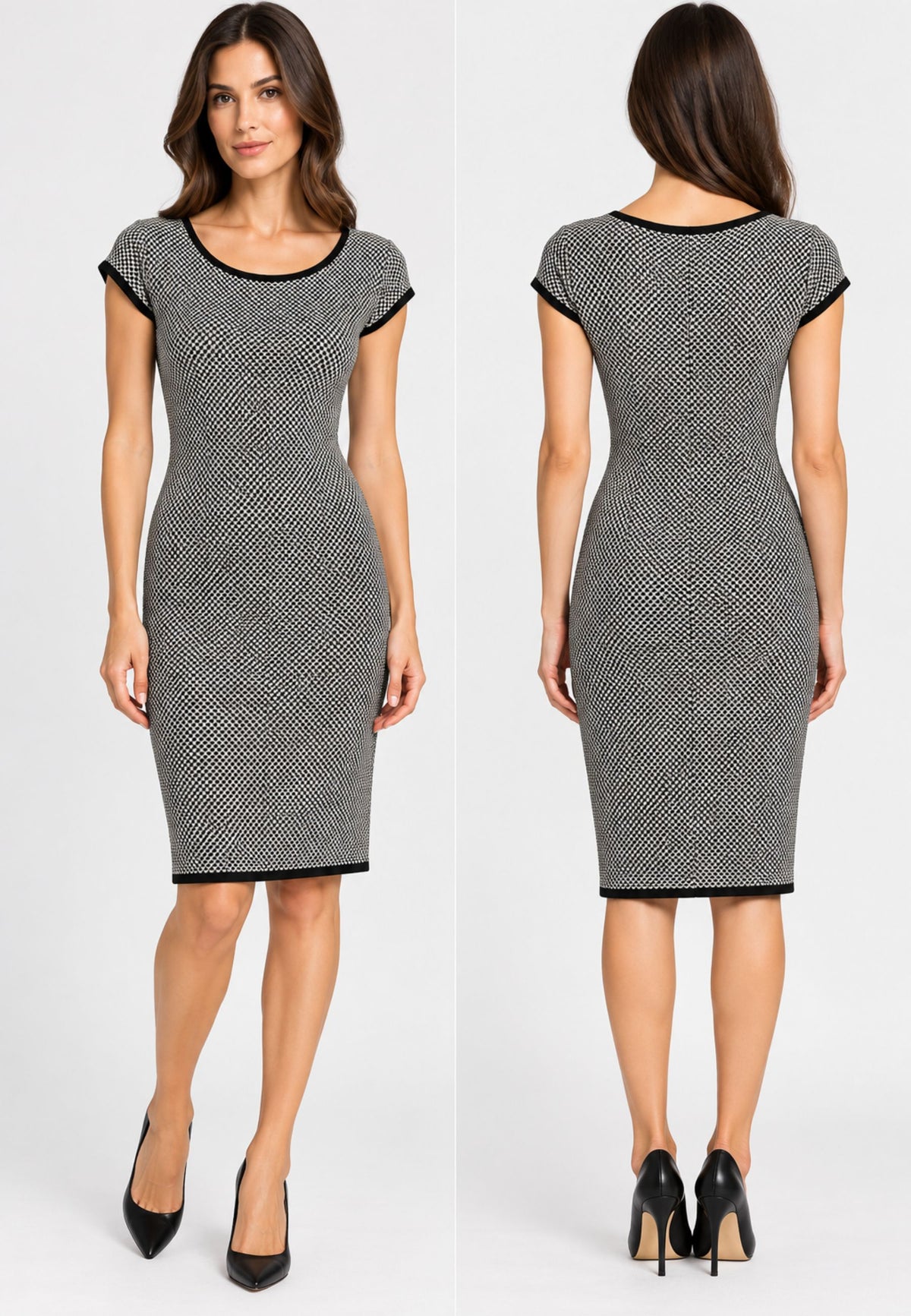 MAX MARA STUDIO - Abito Donna in Maglia Jacquard Bianco e Nero con Maniche Corte