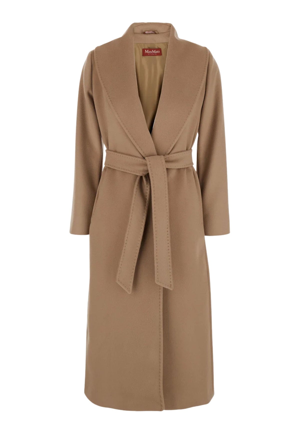 Max Mara Studio Cappotto in Lana Vergine Cammello con Cintura