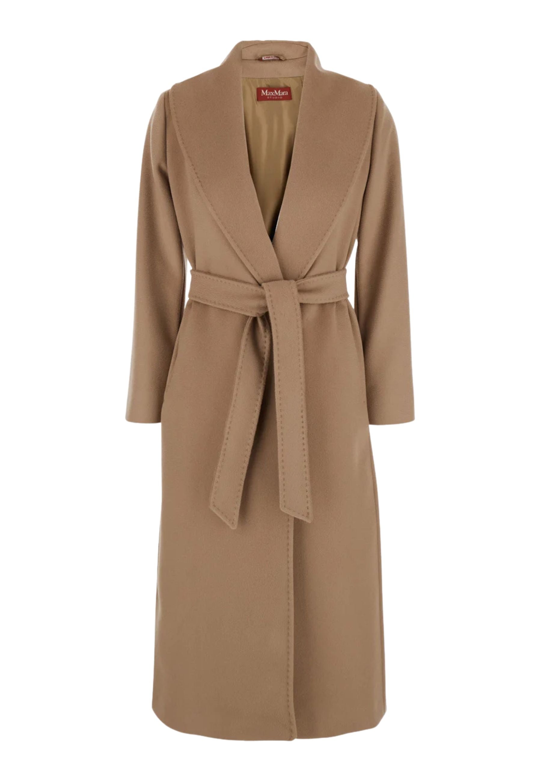 Max Mara Studio Cappotto in Lana Vergine Cammello con Cintura