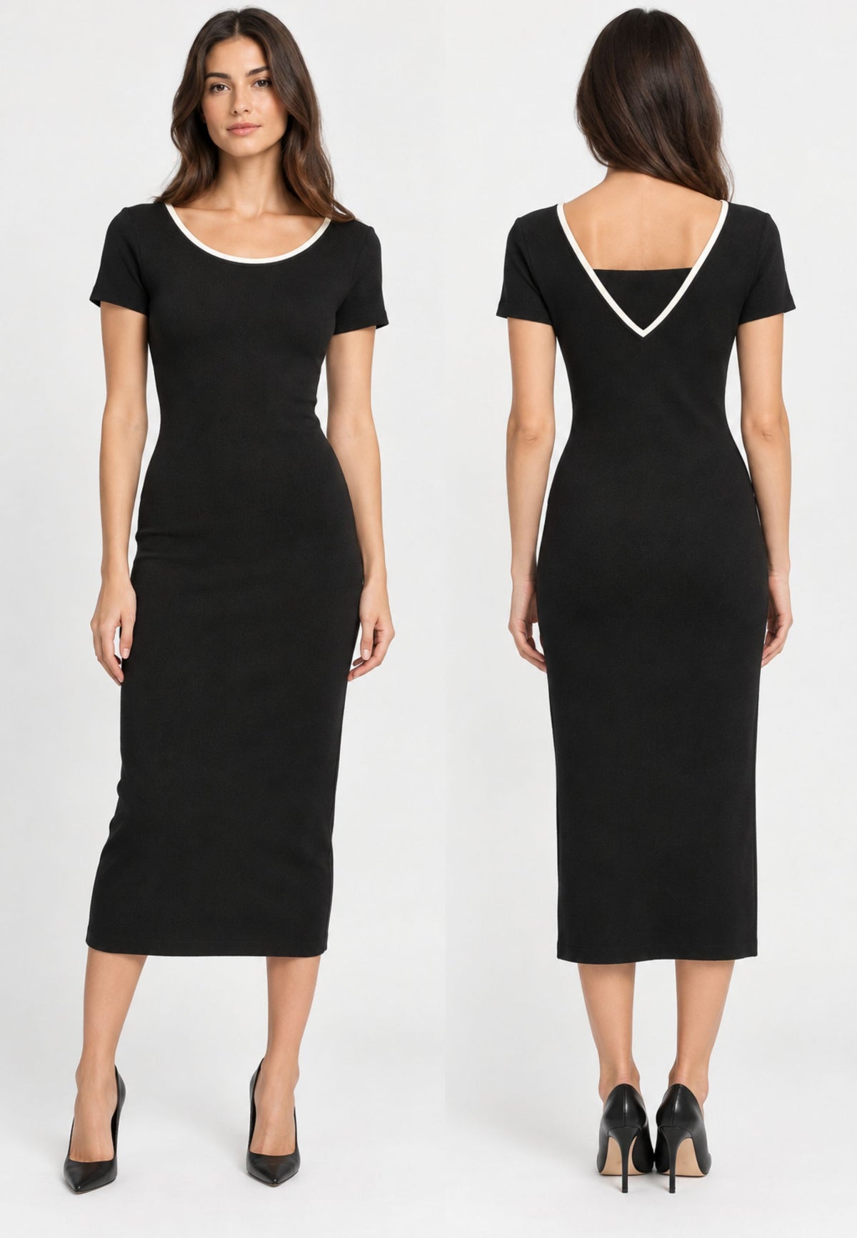 MAX MARA STUDIO - Abito Midi Donna in Maglia di Viscosa con Profili a Contrasto