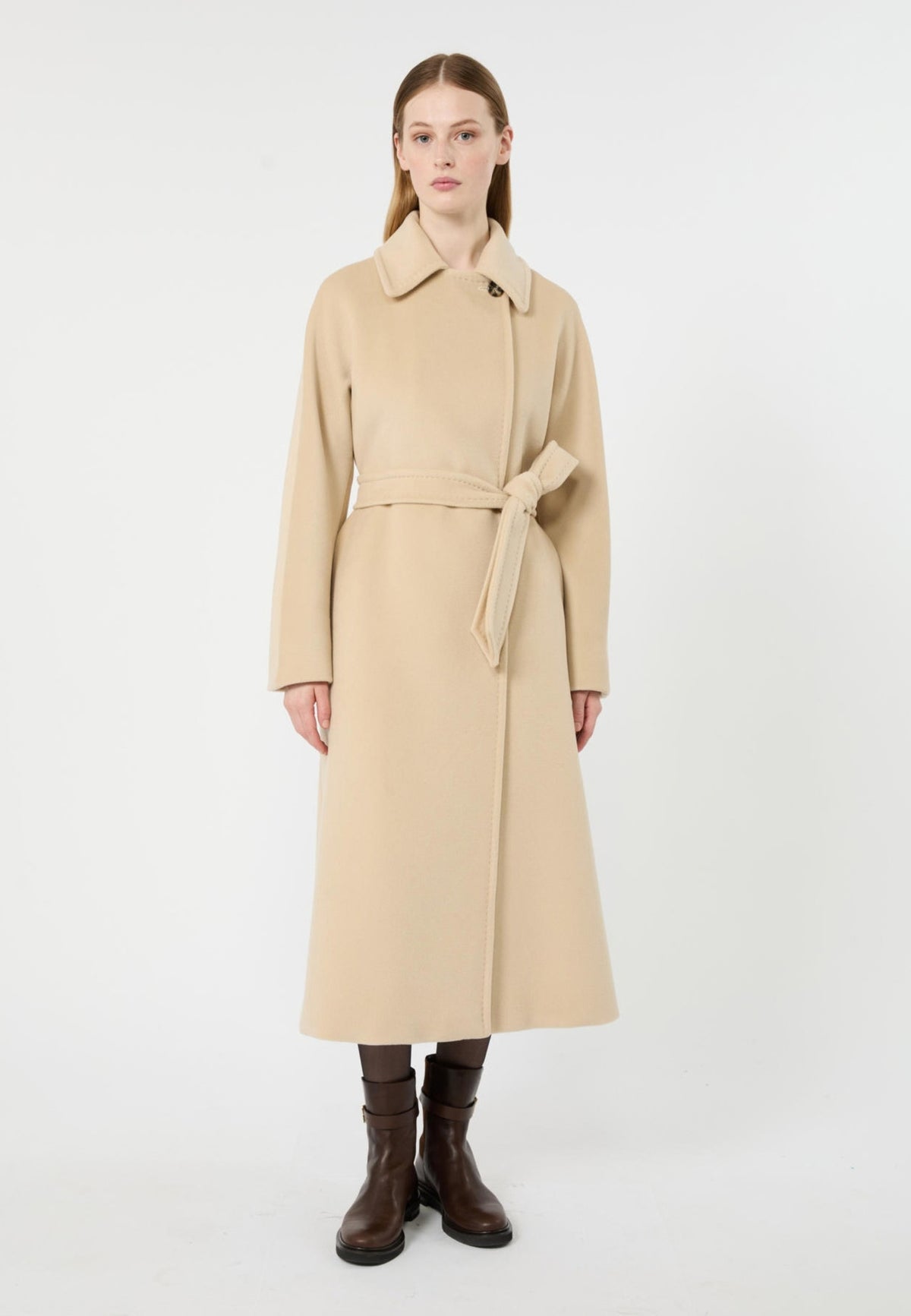 Max Mara Studio - Cappotto lungo in pura lana con cintura