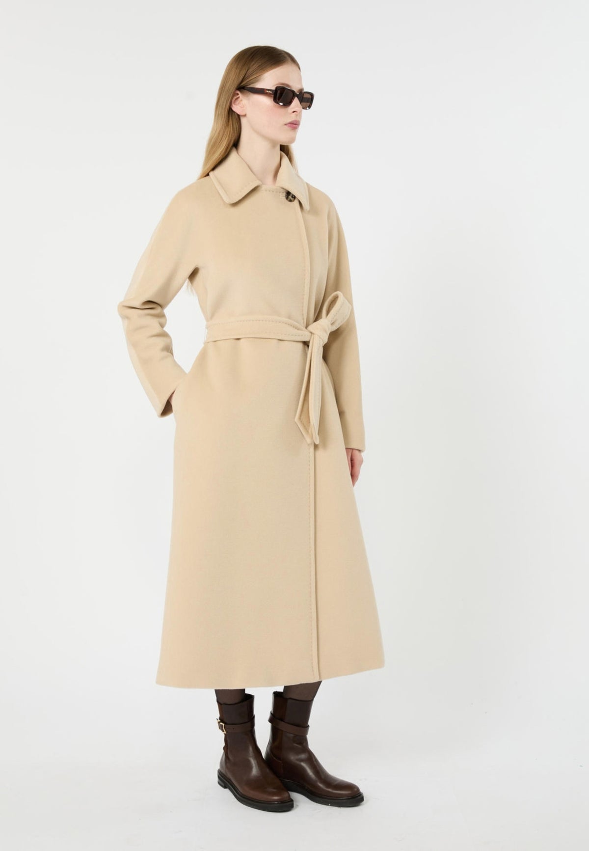 Max Mara Studio - Cappotto lungo in pura lana con cintura