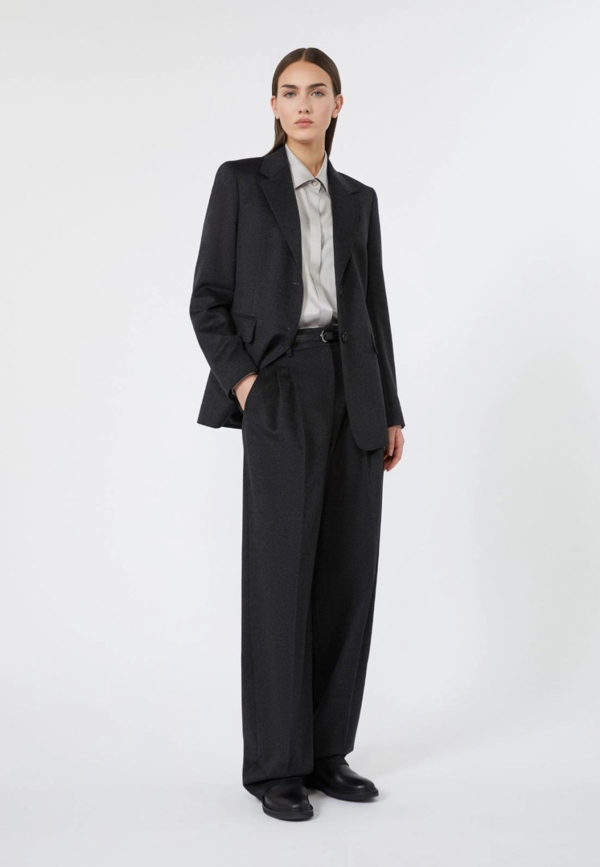 Max Mara Studio - Pantalone wide leg in pura lana - Antracite