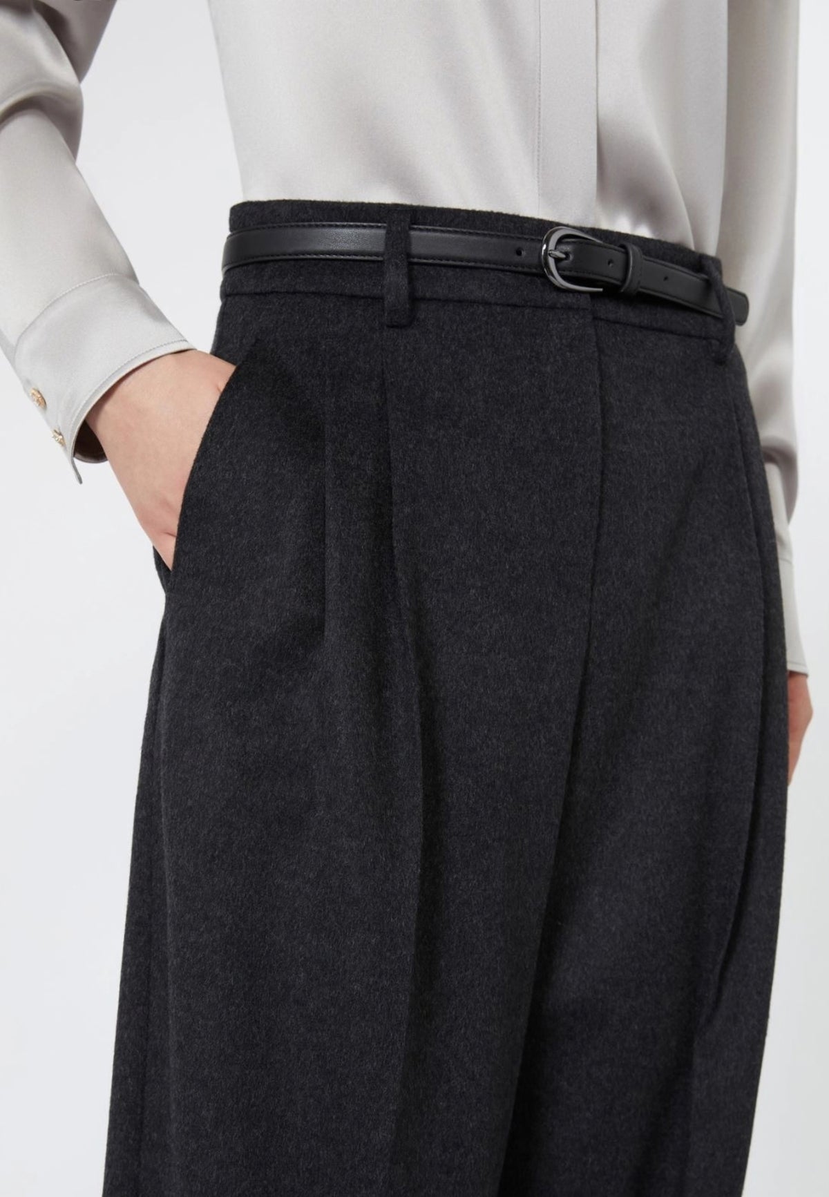 Max Mara Studio - Pantalone wide leg in pura lana - Antracite