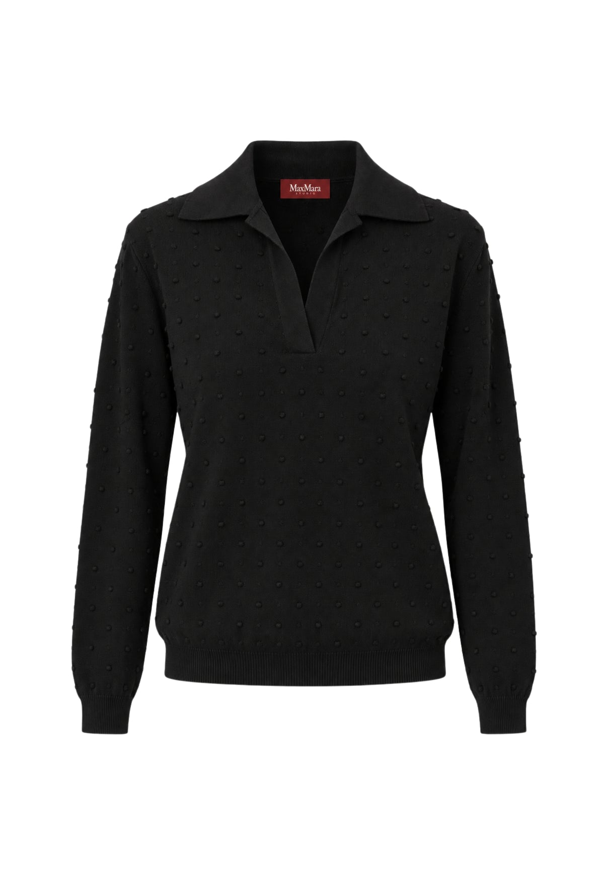 Max Mara Studio - Maglia polo in viscosa crêpe stretch con motivo a rilievo - Nero
