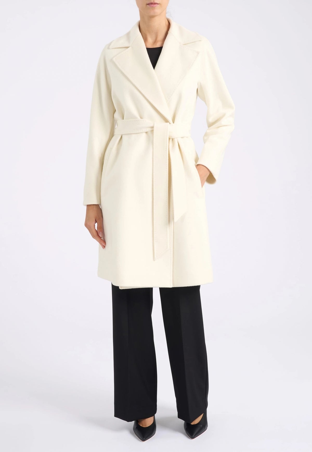 Max Mara Studio - Cappotto a vestaglia in drap di pura lana Bianco Lana