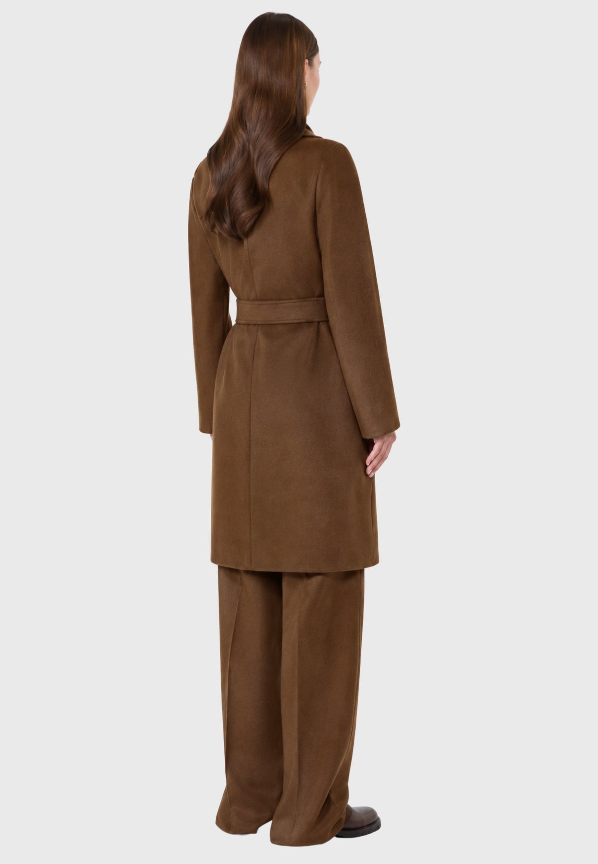 Max Mara Studio - Cappotto a vestaglia in drap di pura lana Cuoio