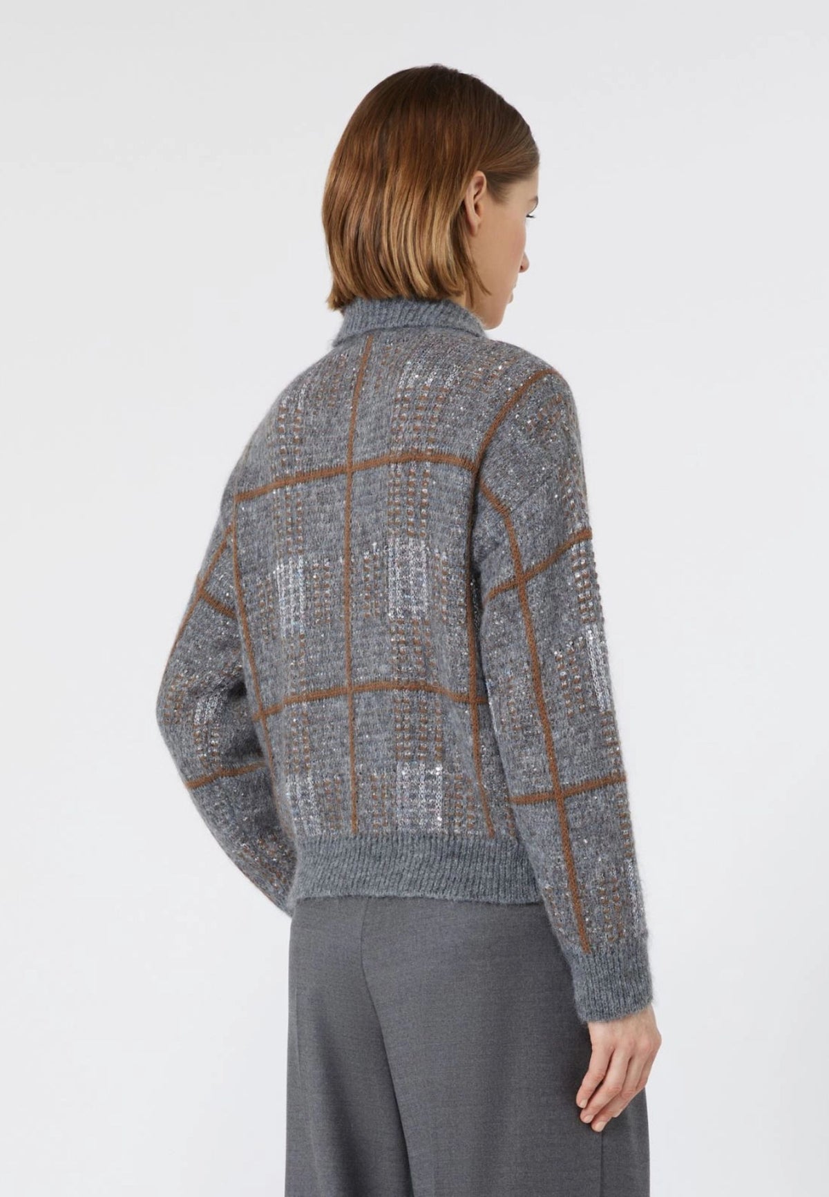 MAX MARA STUDIO - Cardigan Donna Jacquard in Lana, Mohair e Cashmere con Zip - Grigio Medio