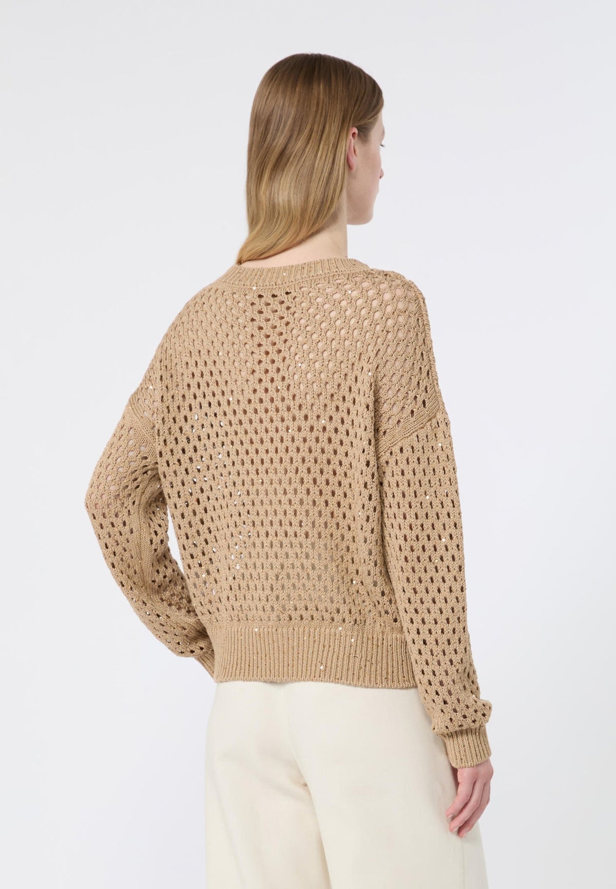 Max Mara Studio Maglia in Cotone a Punto Rete con Paillettes