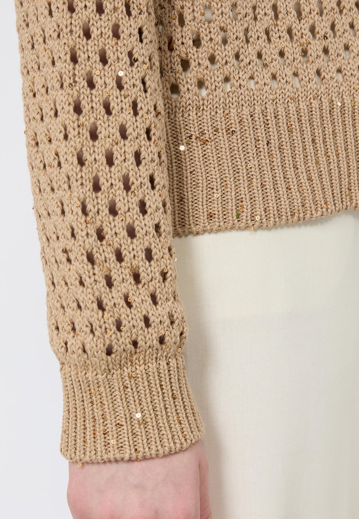 Max Mara Studio Maglia in Cotone a Punto Rete con Paillettes