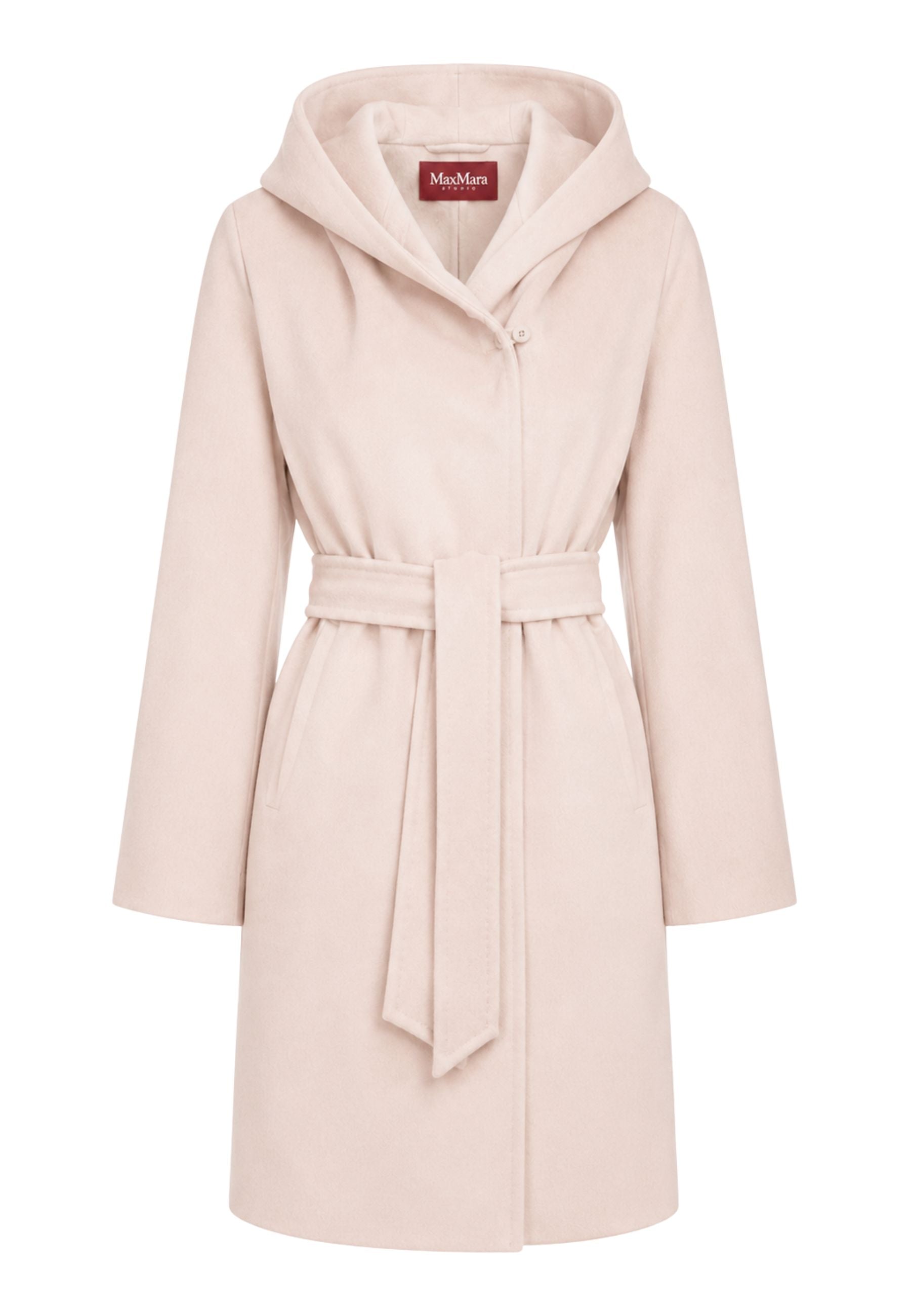 Max Mara Studio Newmang Cappotto con Cappuccio in Lana Vergine Cipria