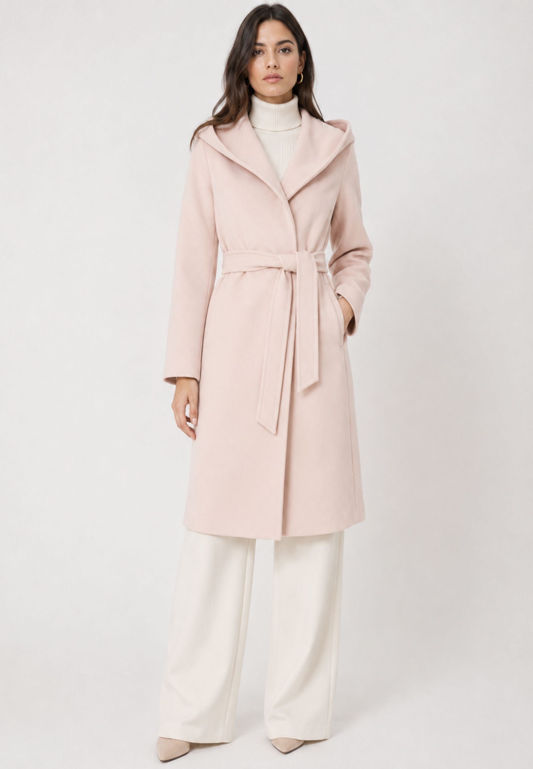 Max Mara Studio Newmang Cappotto con Cappuccio in Lana Vergine Cipria