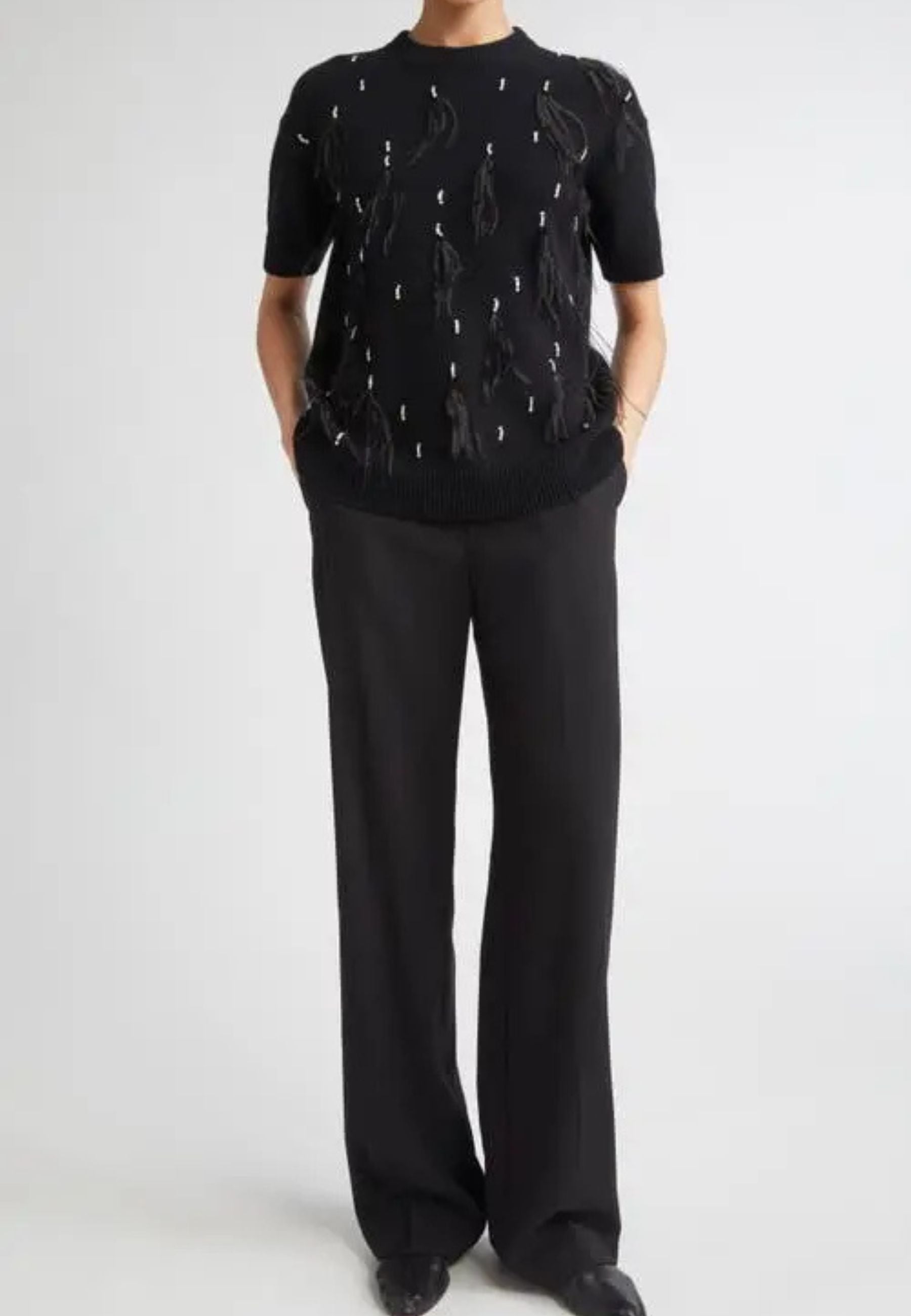 MAX MARA STUDIO - Maglia OBLÒ in lana e cashmere con piume e cristalli