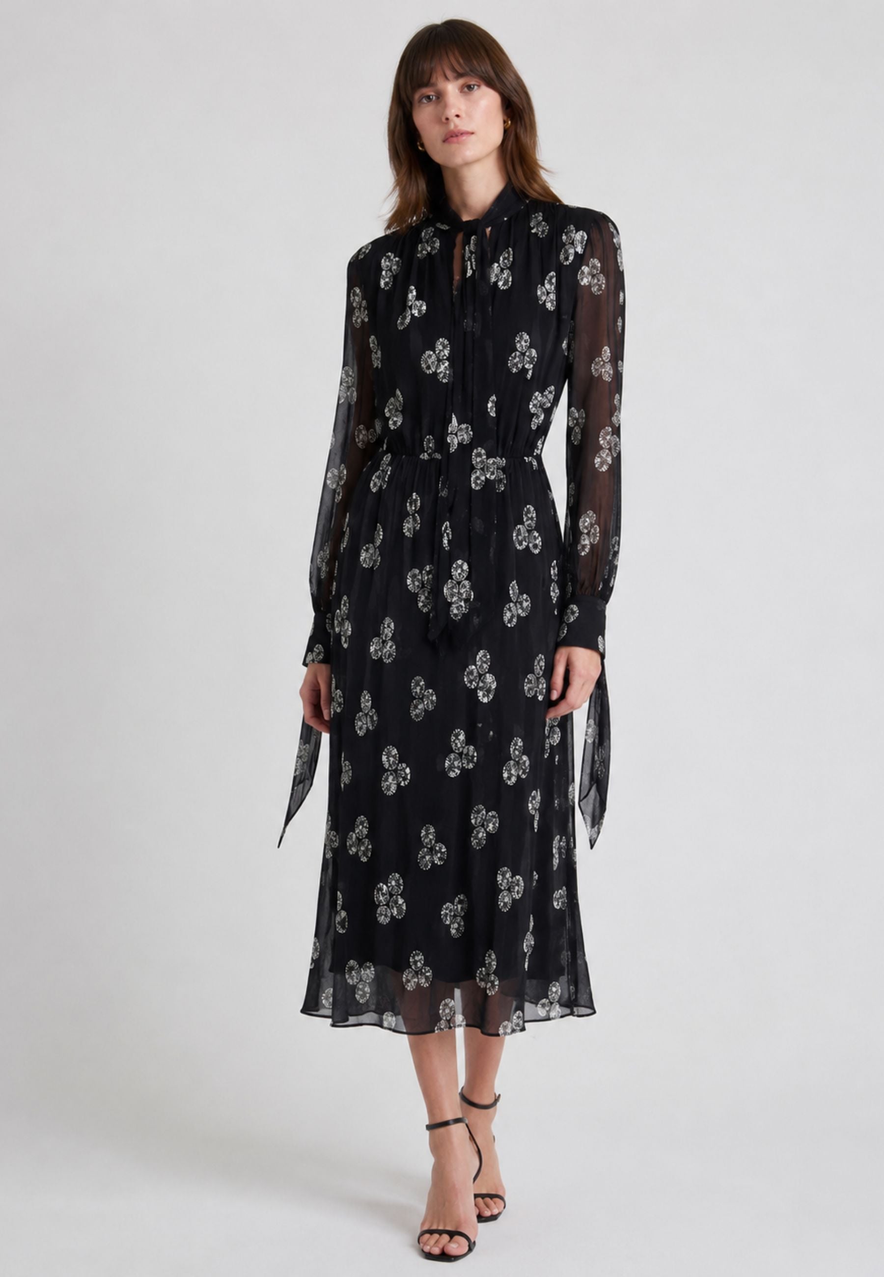 MAX MARA STUDIO Abito midi in pura seta con stampa all-over
