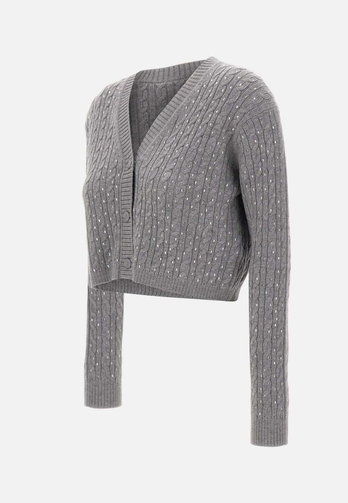 Max Mara Studio Tamigi Cardigan in lana vergine con trecce grigio