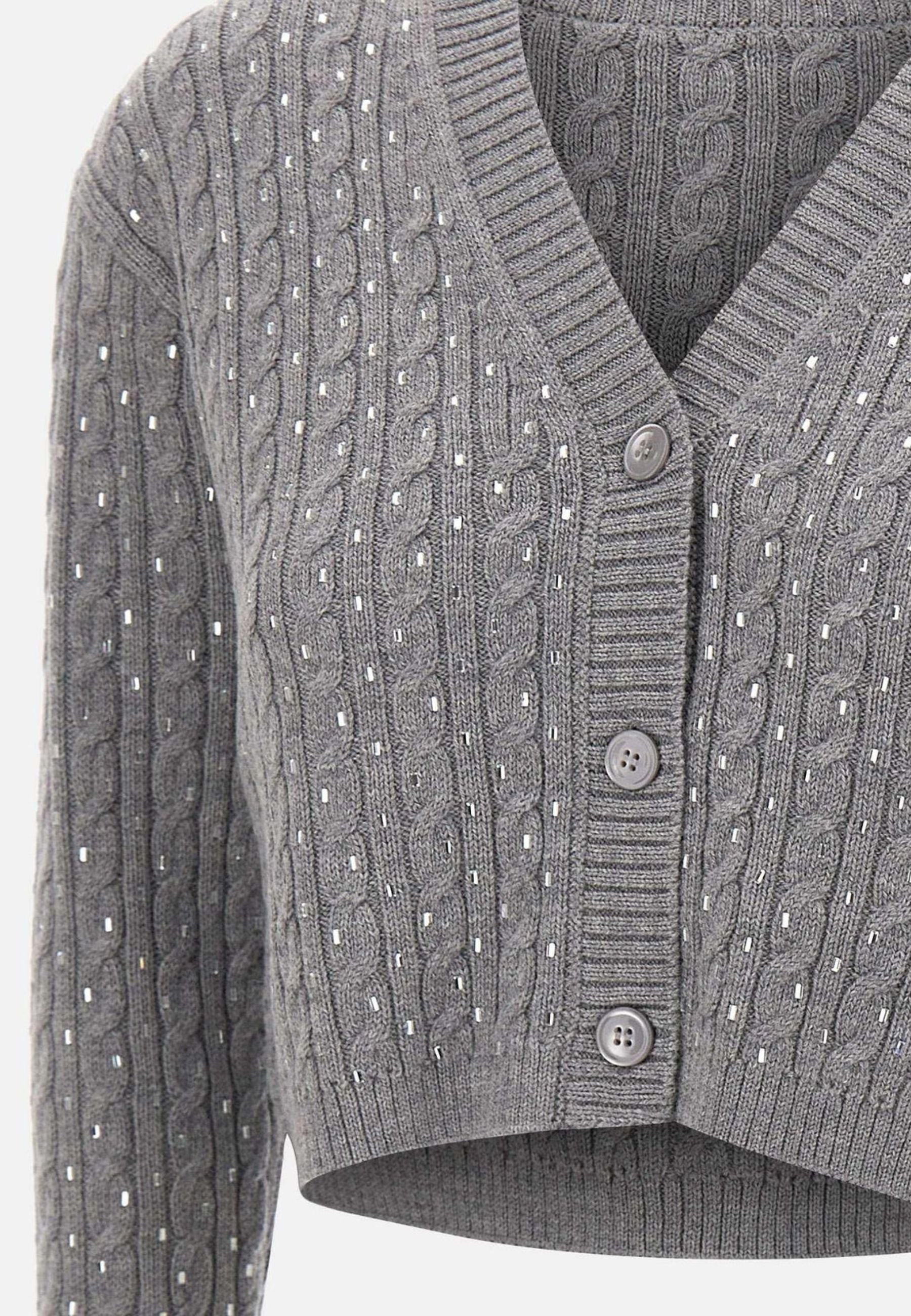 Max Mara Studio Tamigi Cardigan in lana vergine con trecce grigio