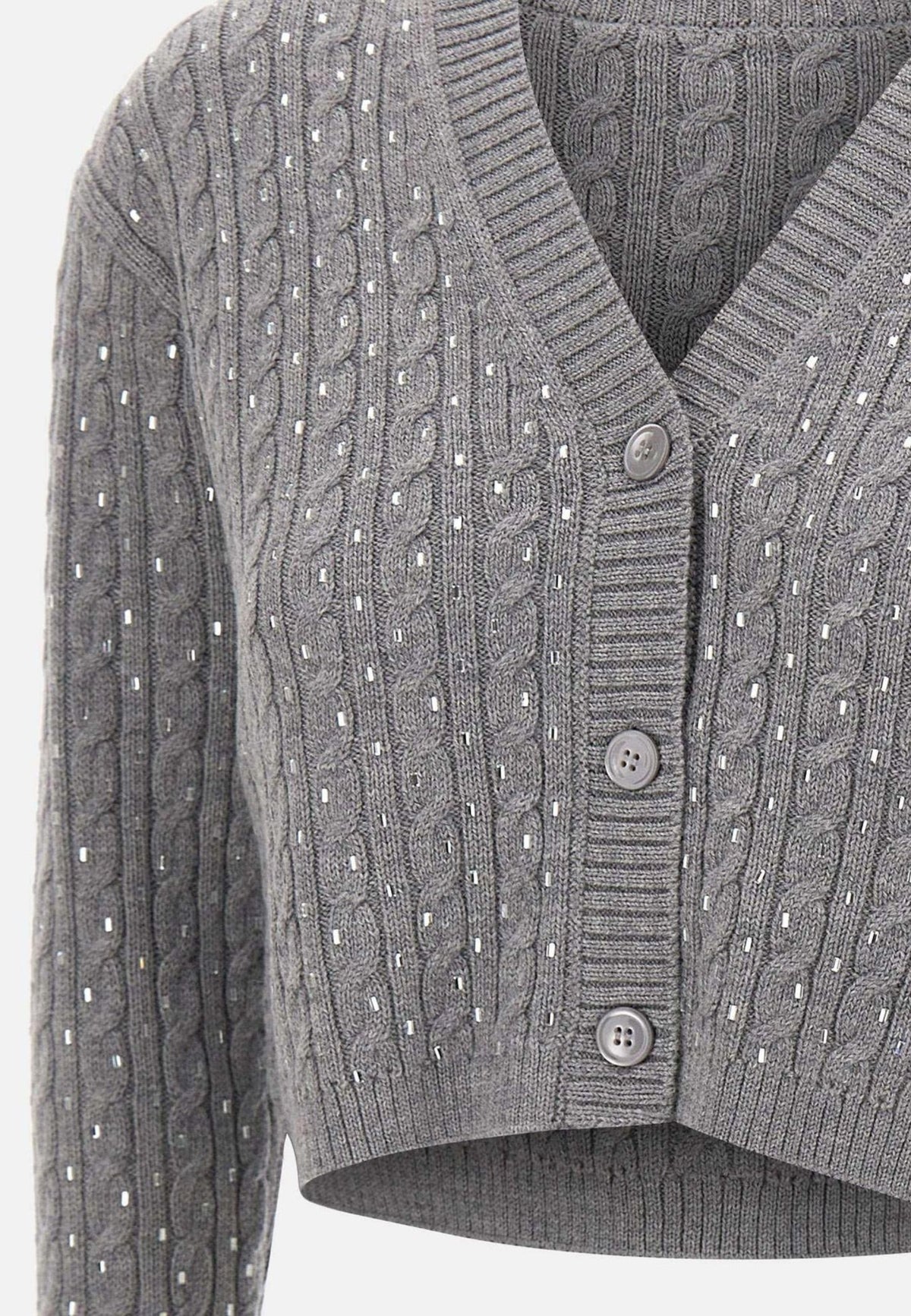 Max Mara Studio Tamigi Cardigan in lana vergine con trecce grigio