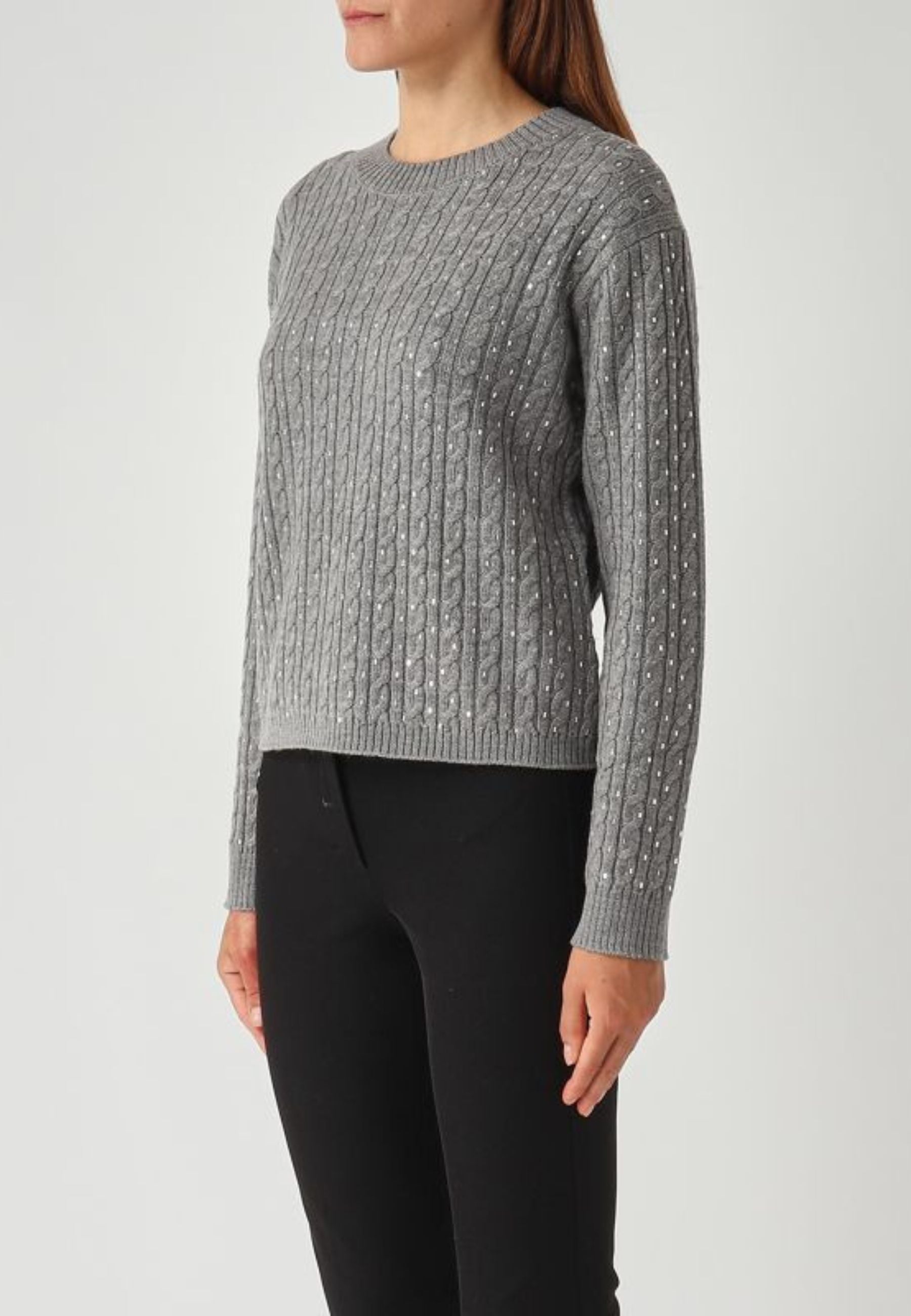 Max Mara Studio Ussuri Maglia in lana vergine con lavorazione a trecce grigio