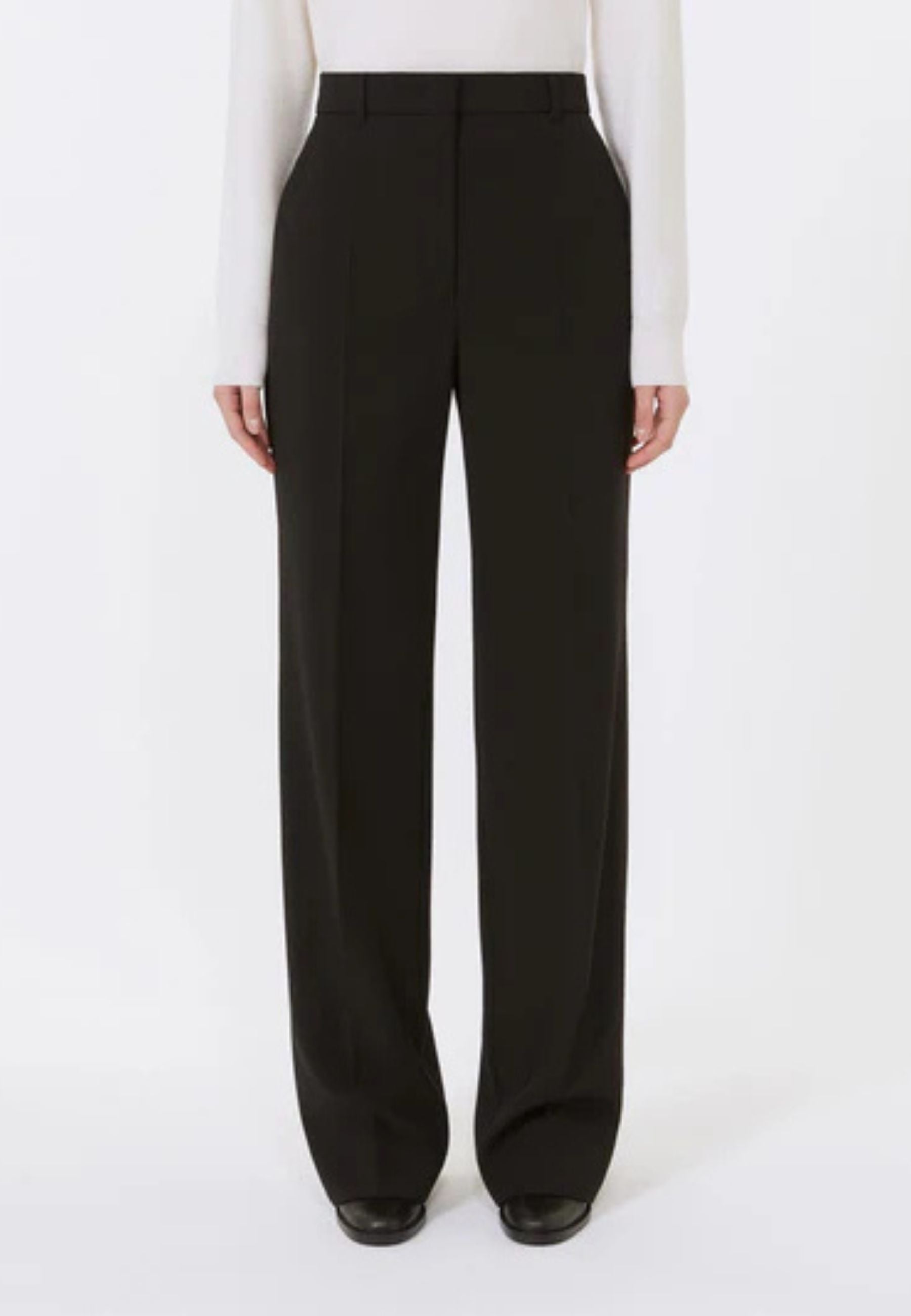Max Mara Studio Pantalone sartoriale in crêpe satin di lana vergine nero
