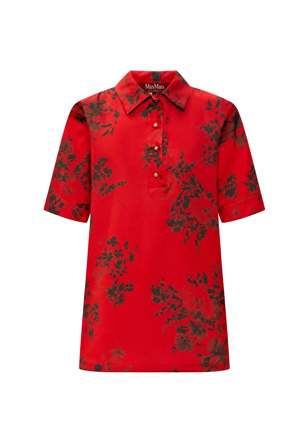 Max Mara Studio - Blusa in Pura Seta con Stampa Floreale Rossa